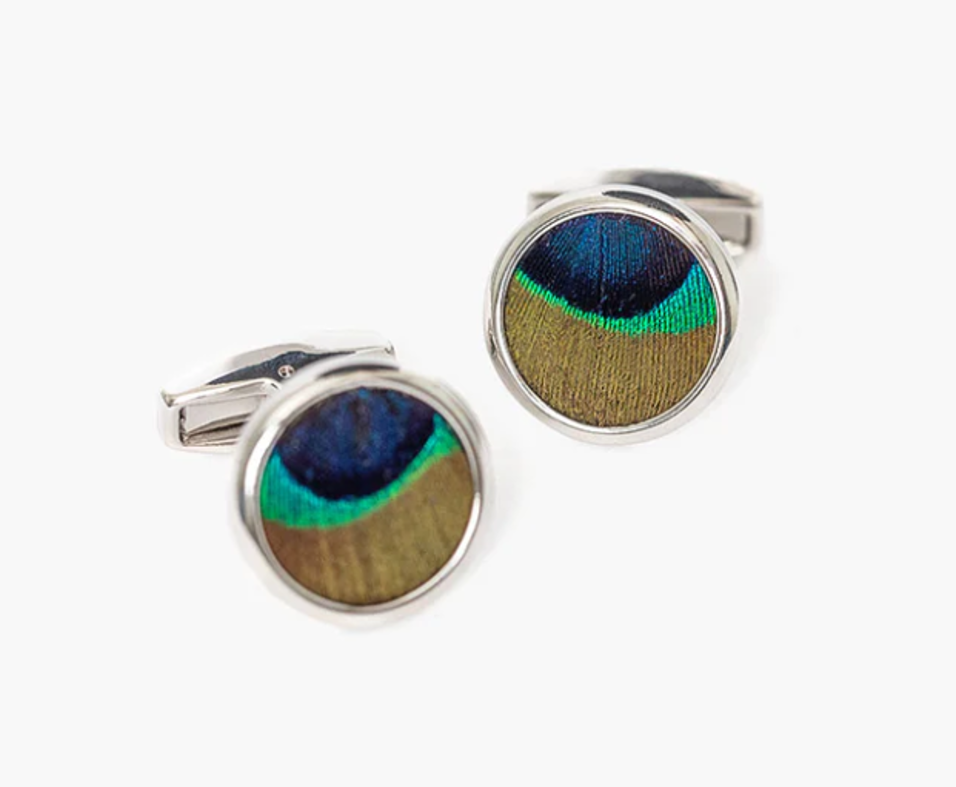 Capers Rhodium Cufflink, Peacock Feathers by Brackish