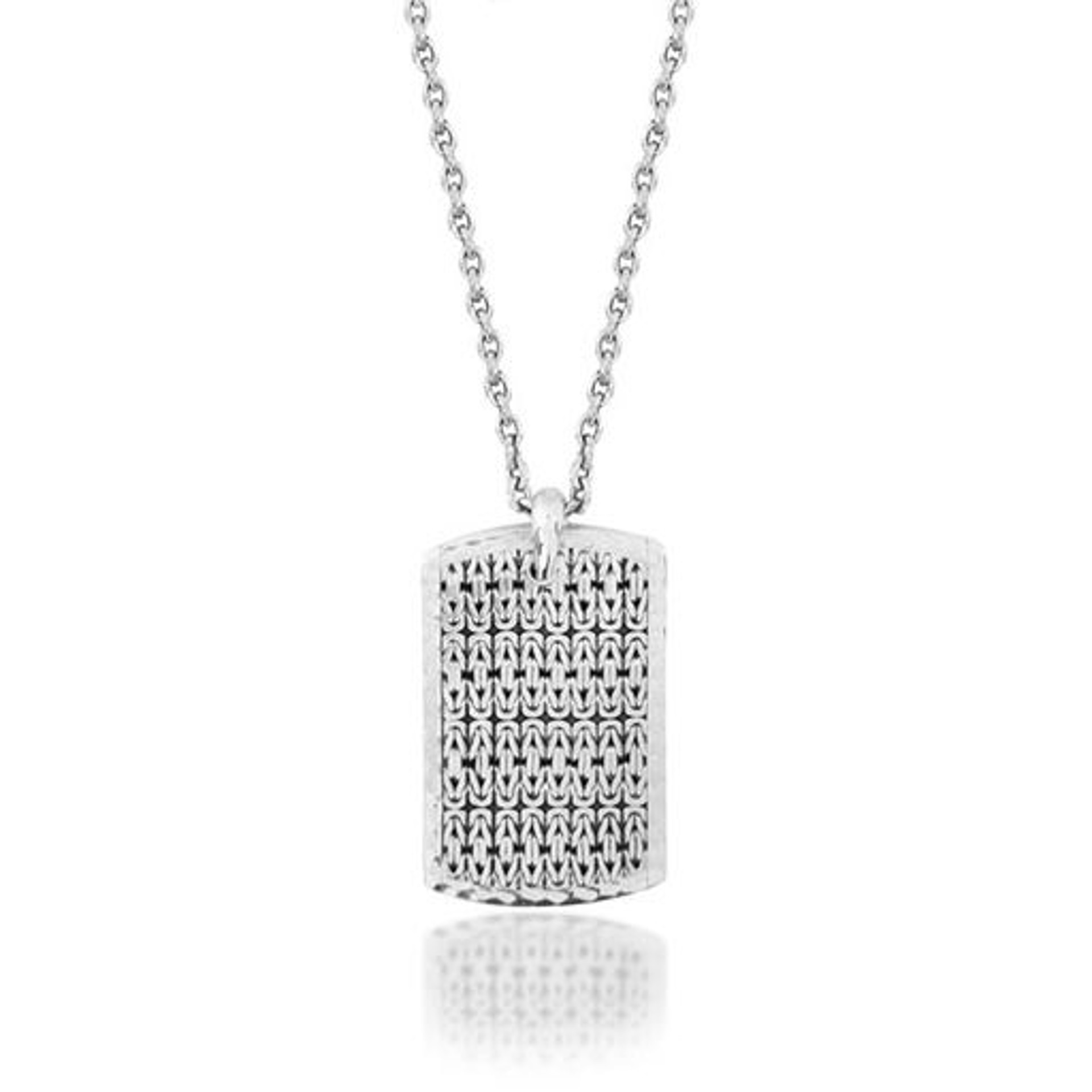 7021 Dog Tag Men's Reversable Weave Rectangle Silver Necklace by Lois Hill