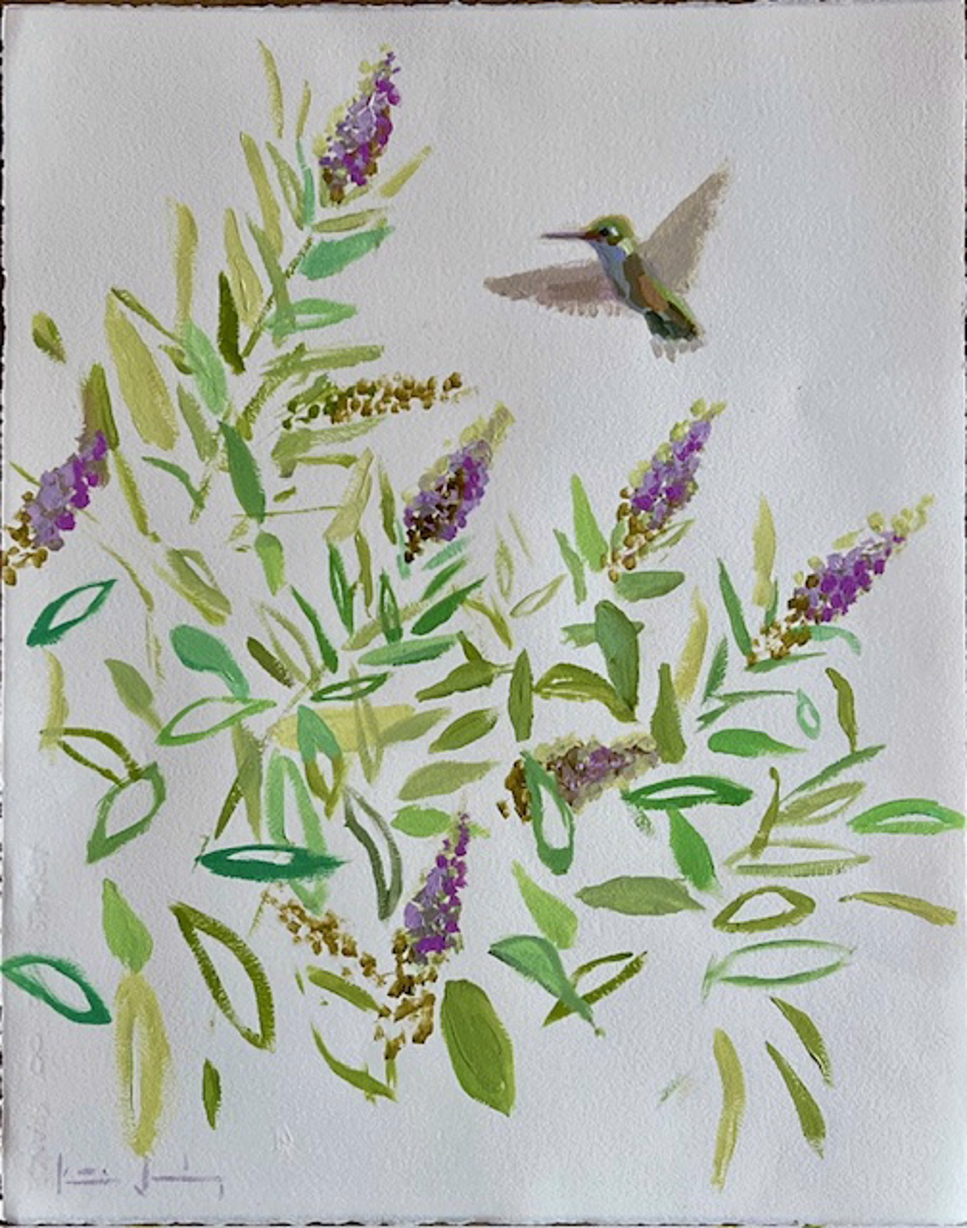 Hummingbird at the Butterfly Bush by Katie Jacobson
