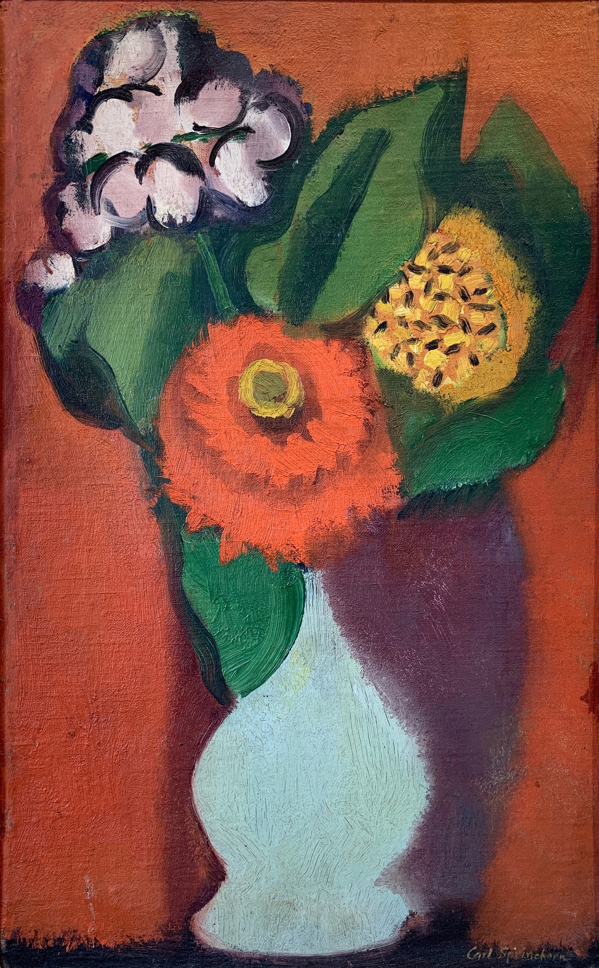 Flowers on orange by Carl Sprinchorn