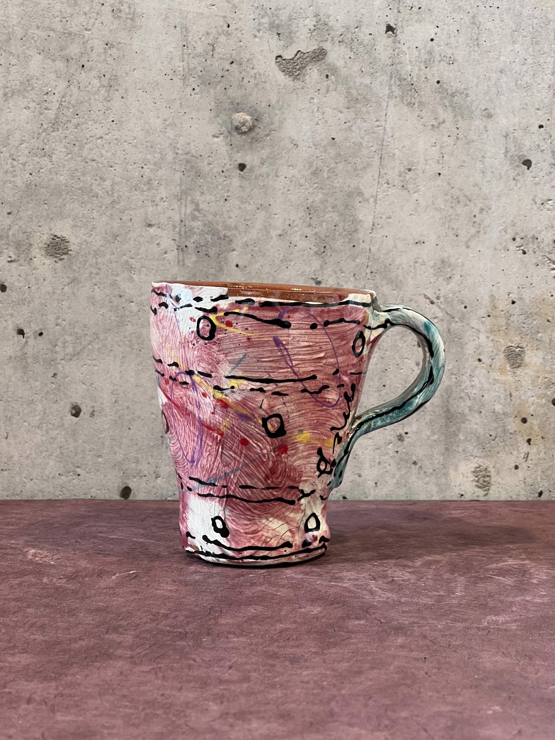 Pink w/Teal Mug by Susan McGilvrey