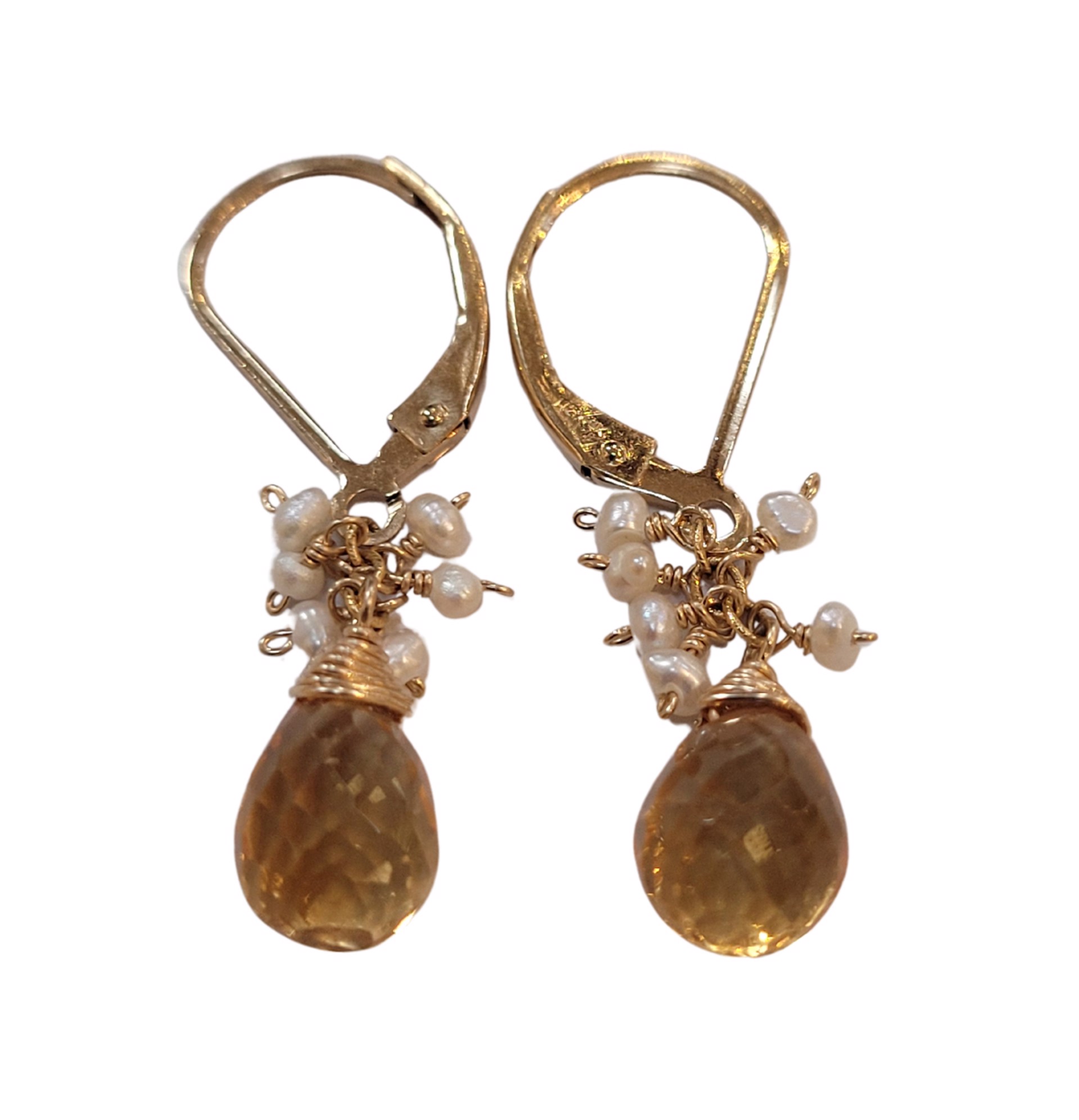 Earrings - Citrine and Freshwater Pearl Drops by Julia Balestracci