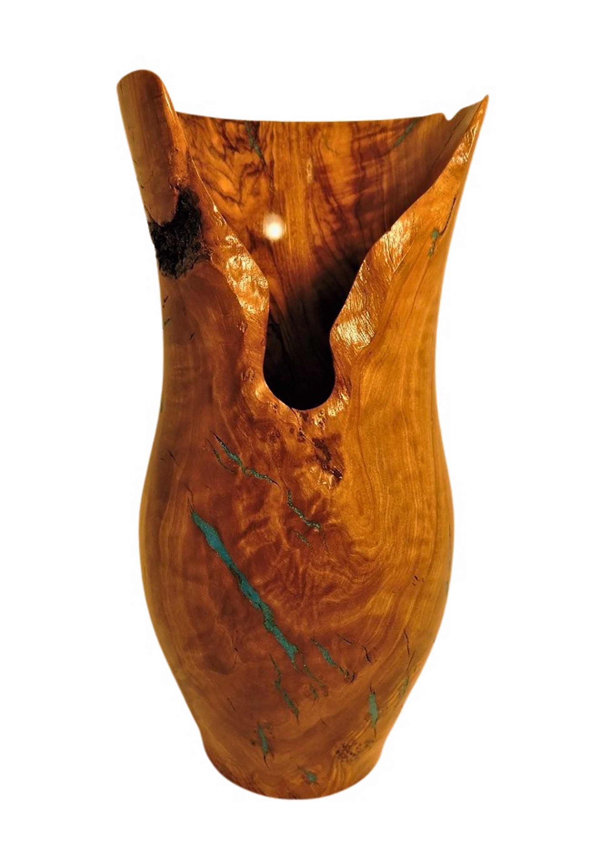 Spalted Elder with Turquoise Inlay - Carved Vase by Jim Scott