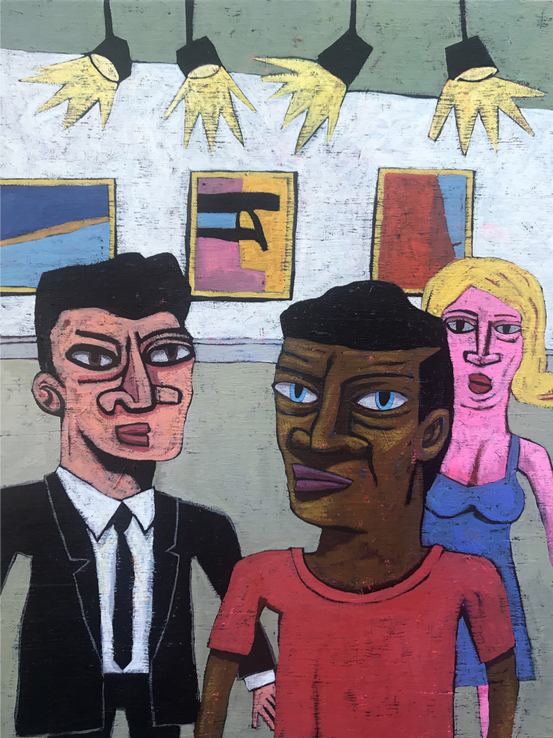 Three People Looking at a Painting by David Lambert