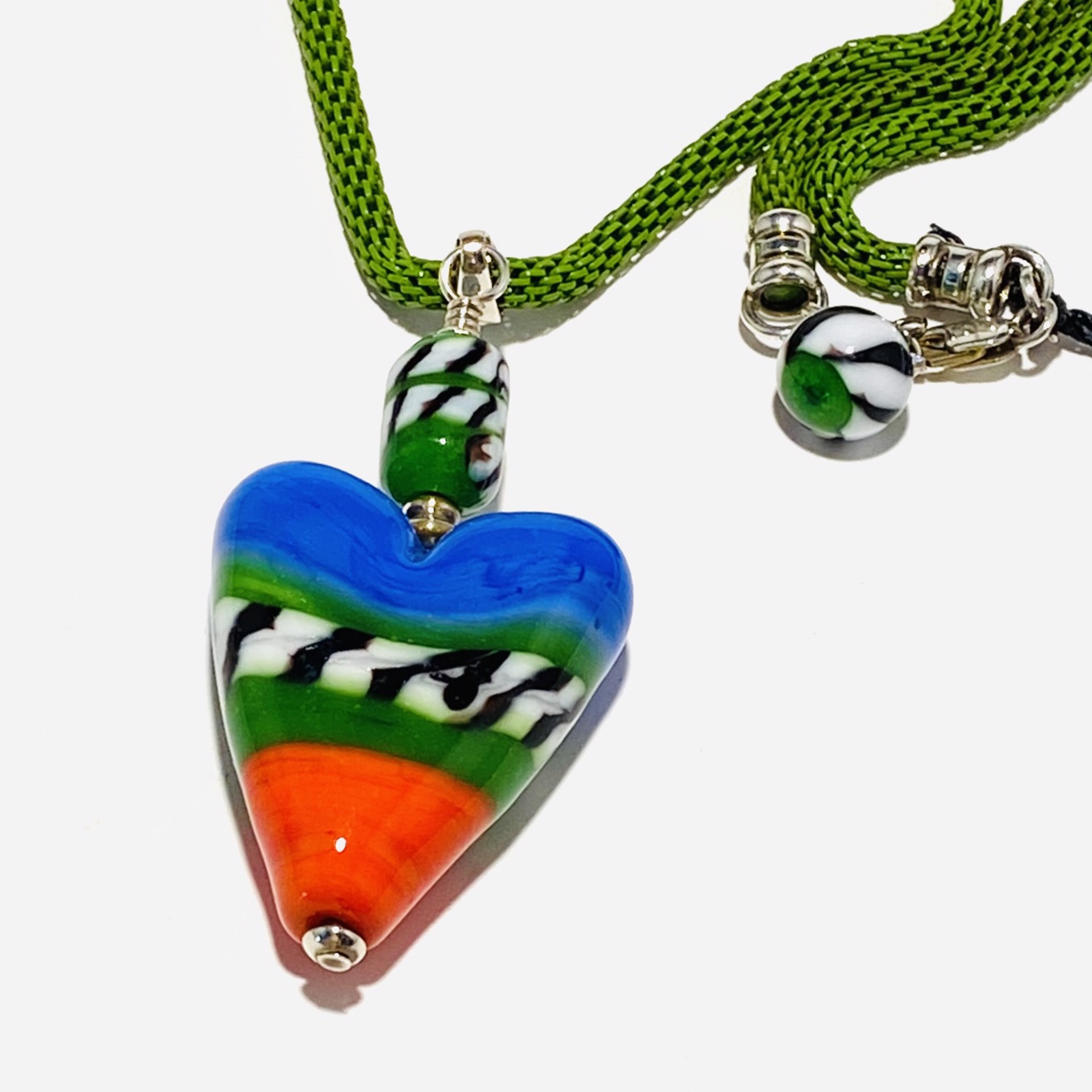 Multicolored Heart Mesh Chain Necklace by Linda Sacra