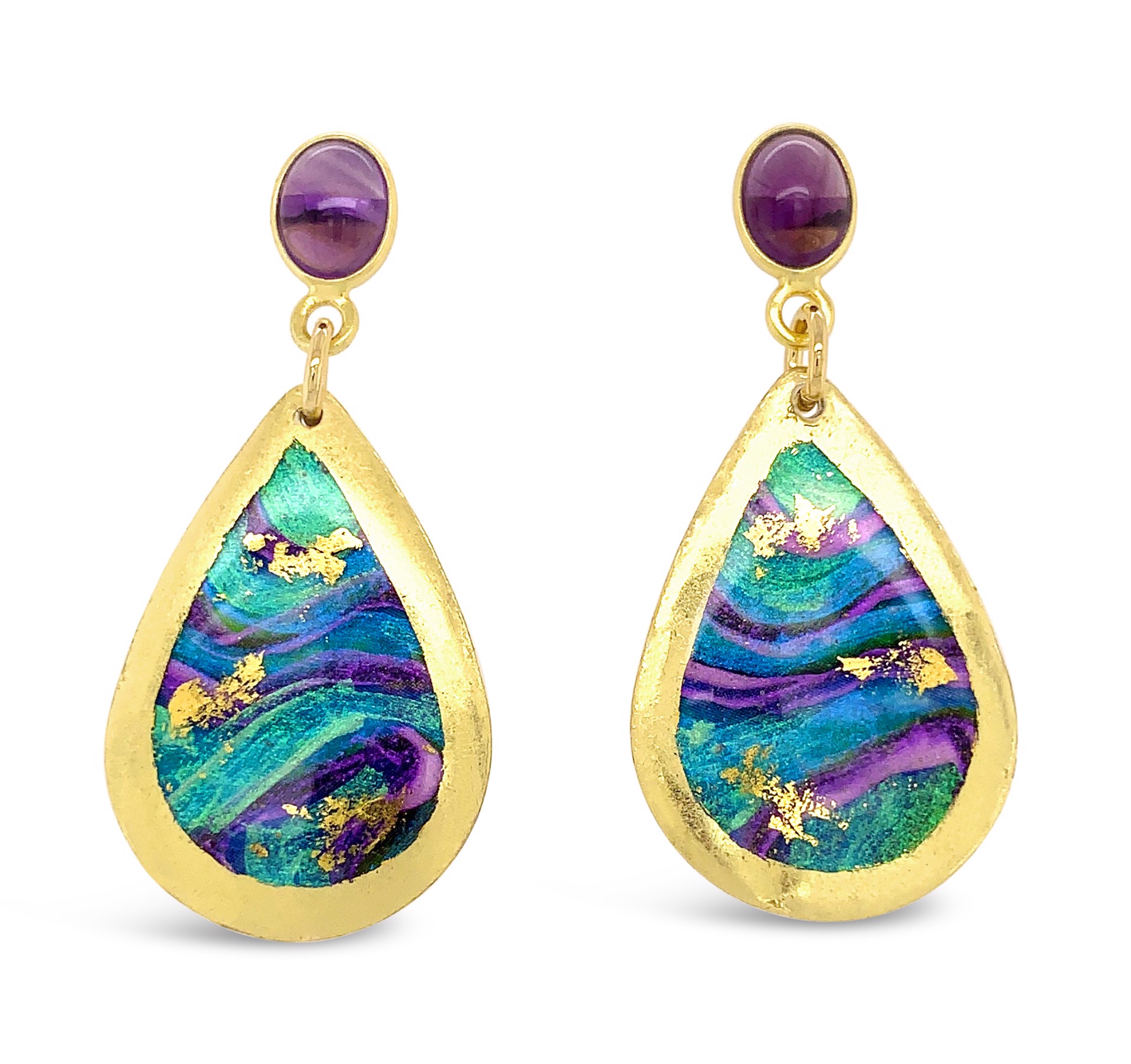 Abalone Small Teardrop Earring with Amethyst Post by Evocateur