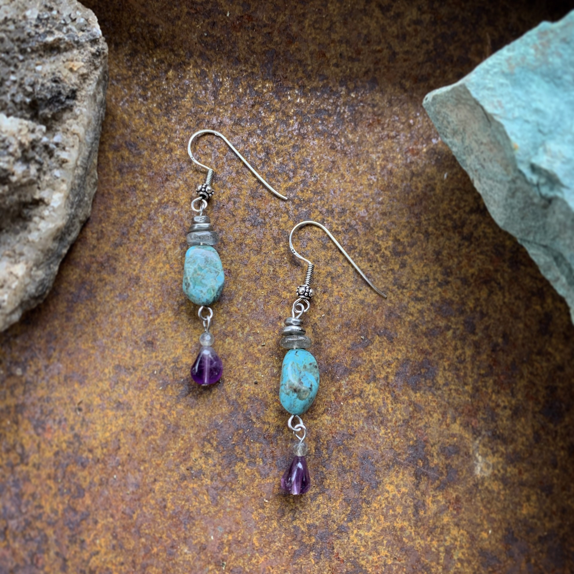 K441 Turquoise and Amethyst Earrings by Kelly Ormsby