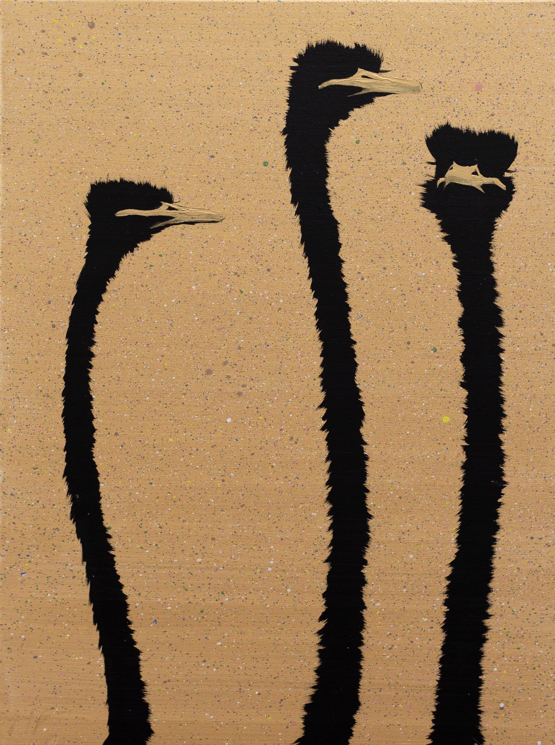 Three Ostrich on Gold by Josh Brown