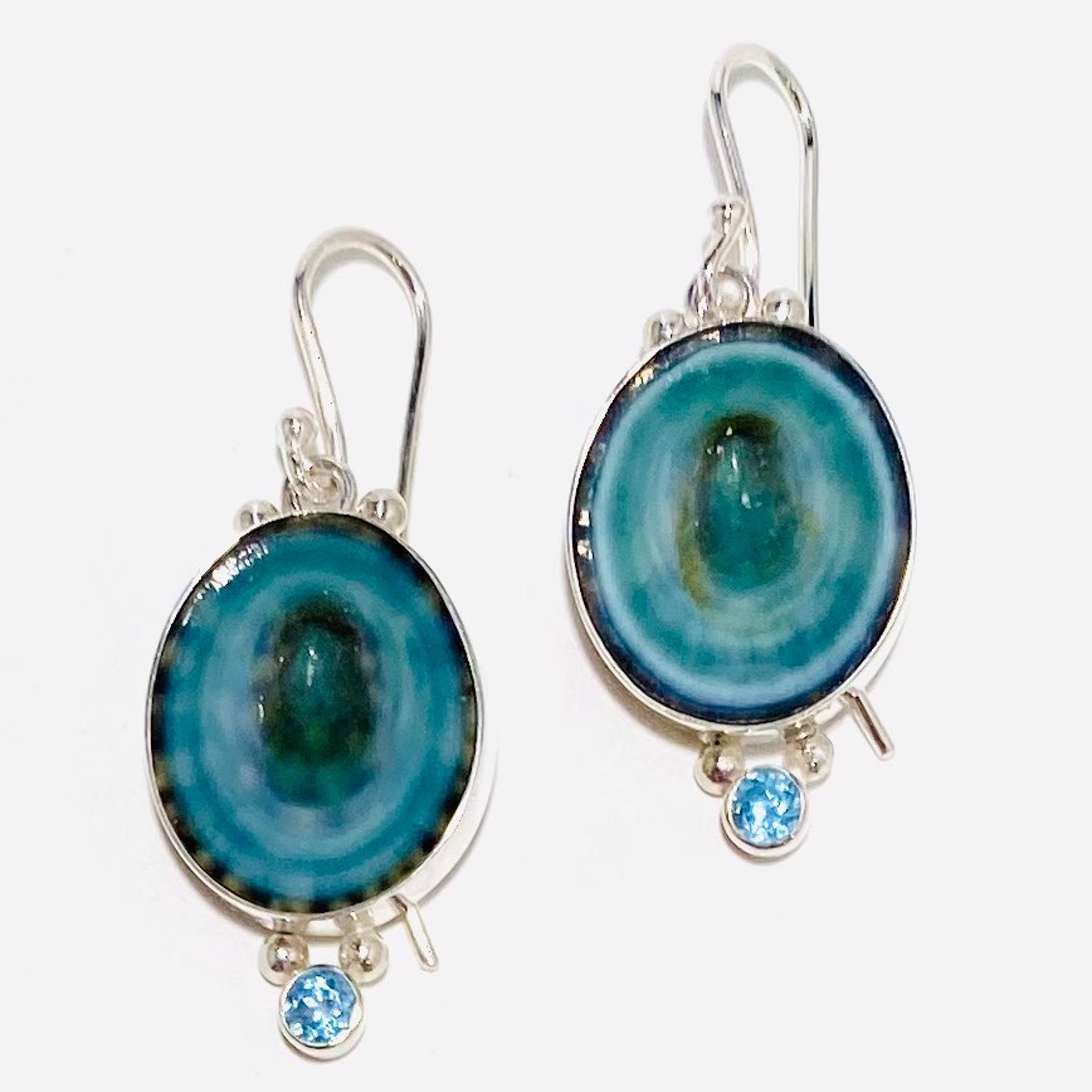 BU22-34 Aqua Limpet (Pacific Mexico) Blue Topaz Earrings by Barbara Umbel