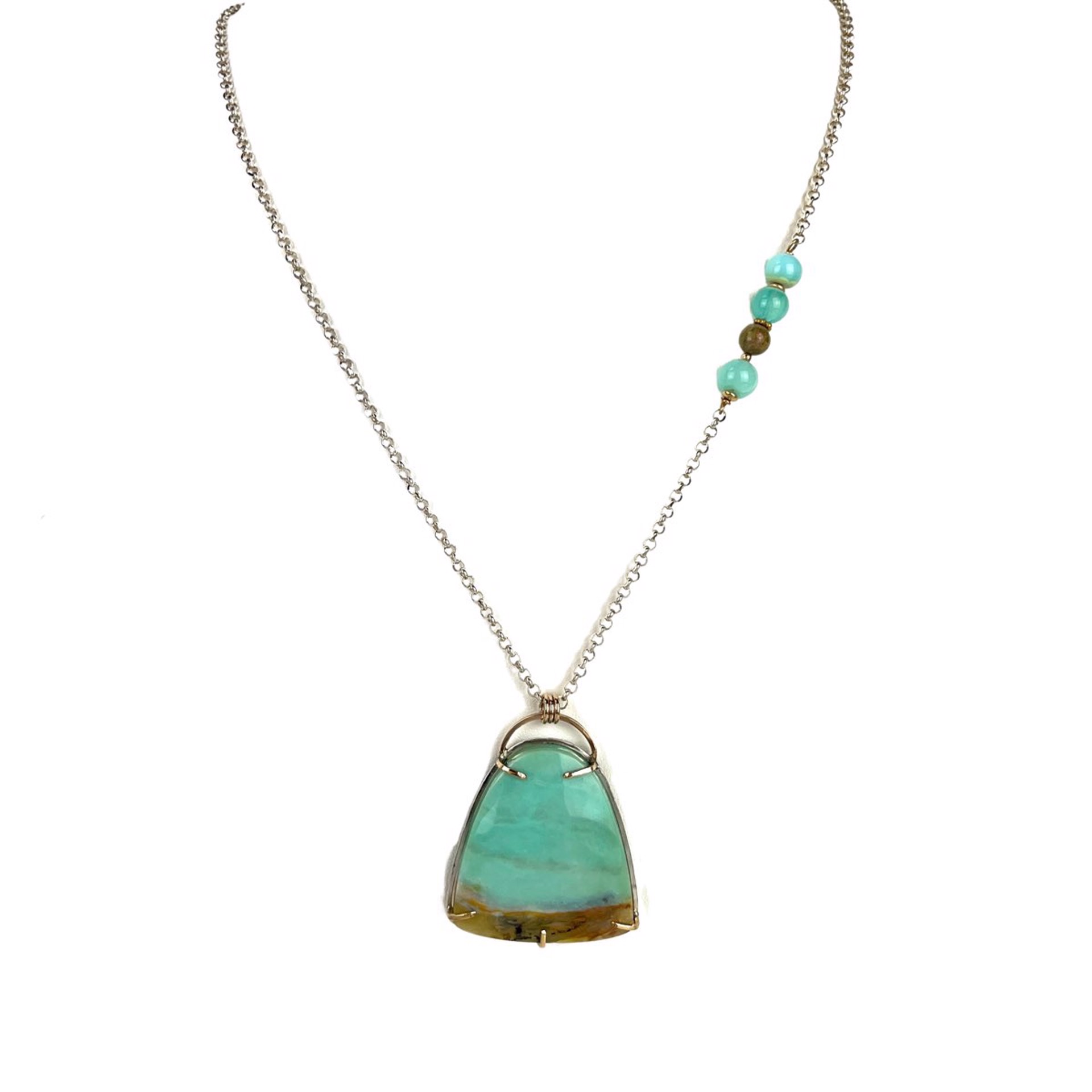 Opalized Petrified Wood, Peruvian Opal,  Sterling Silver and 14KGF Necklace by Nola Smodic