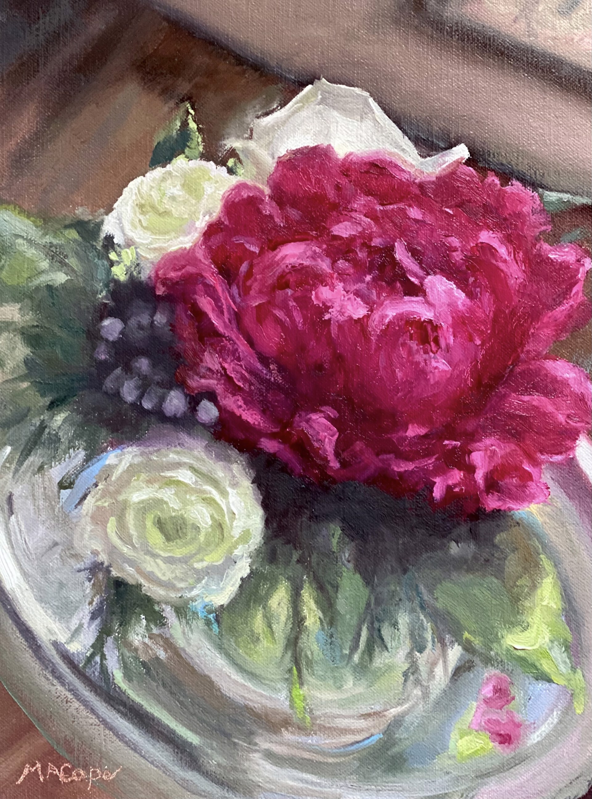 Fuchsia Peony and  Ivory Ranunculus by Mary Ann Cope