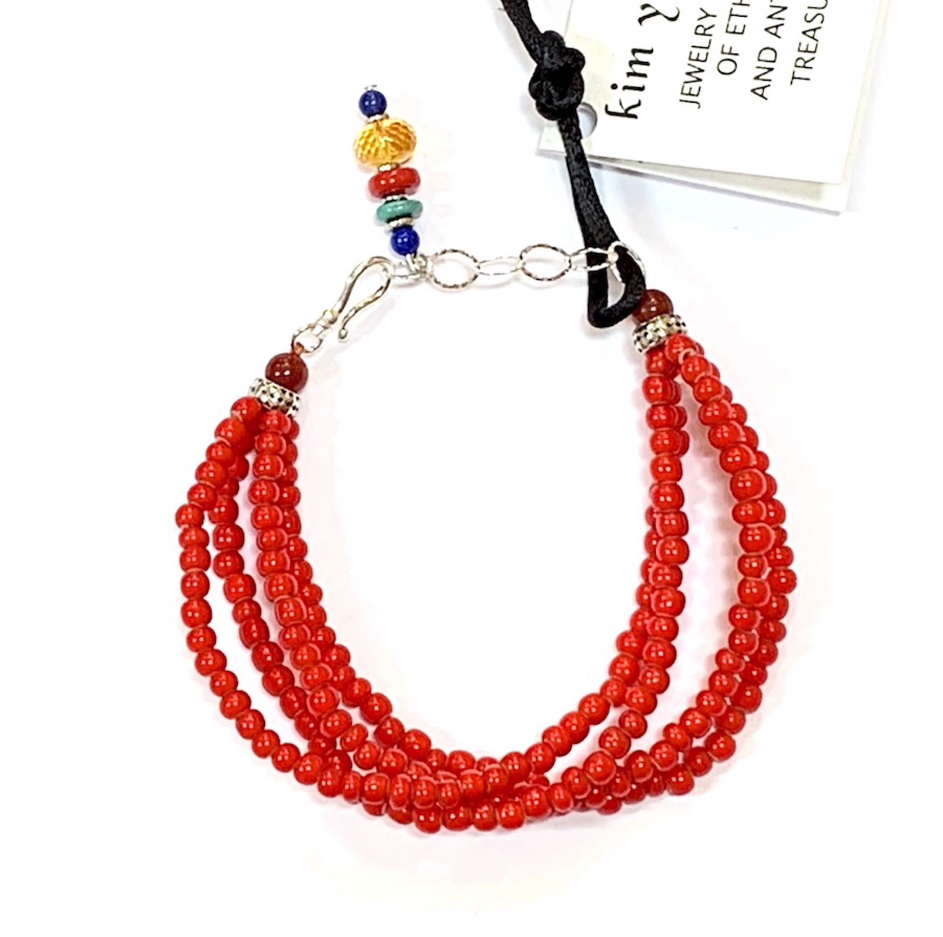 KY 1358 - Bracelet White Heart Trade Beads by Kim Yubeta
