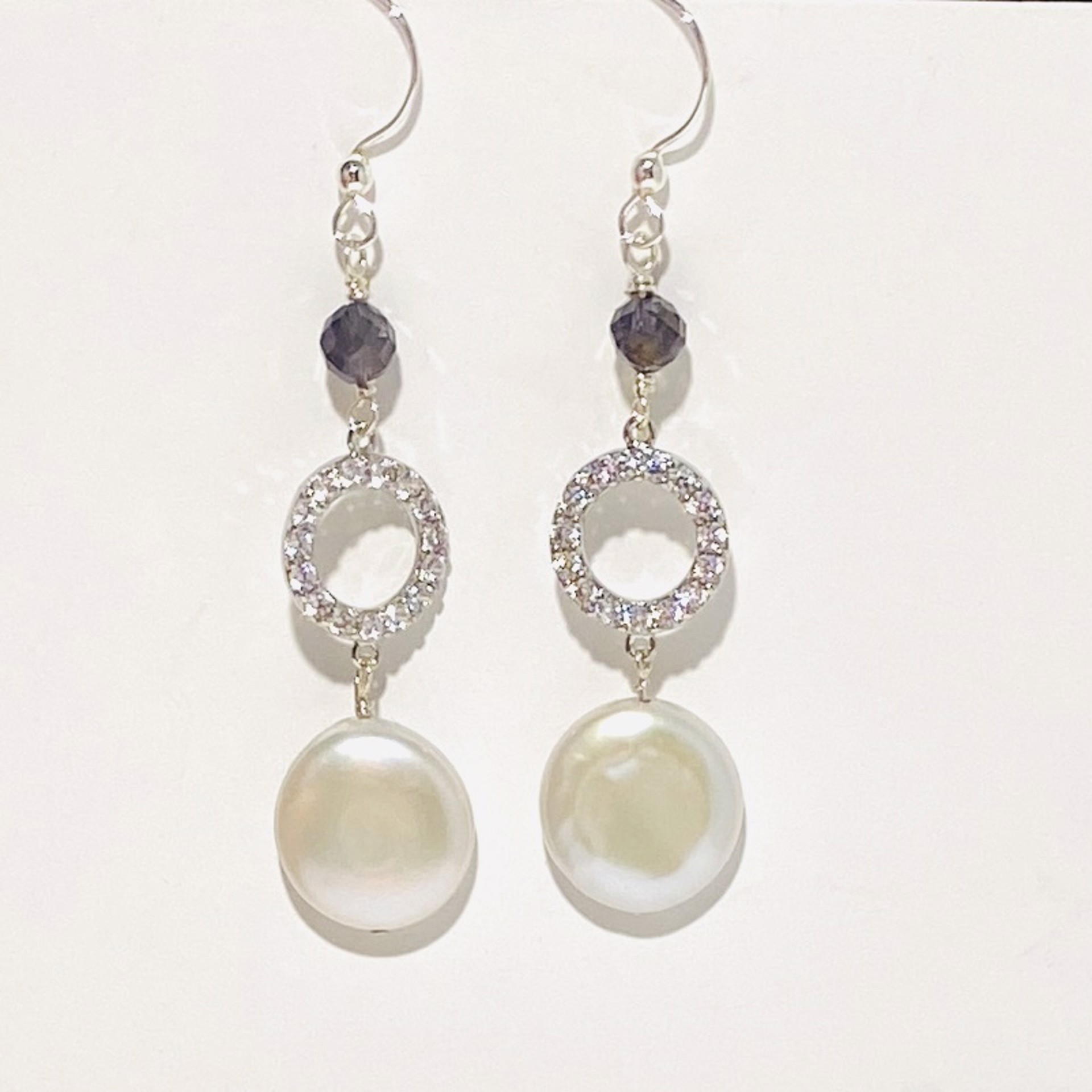 Coin Pearl, Pavé Crystal, Sapphire Earrings LR23-29 by Legare Riano