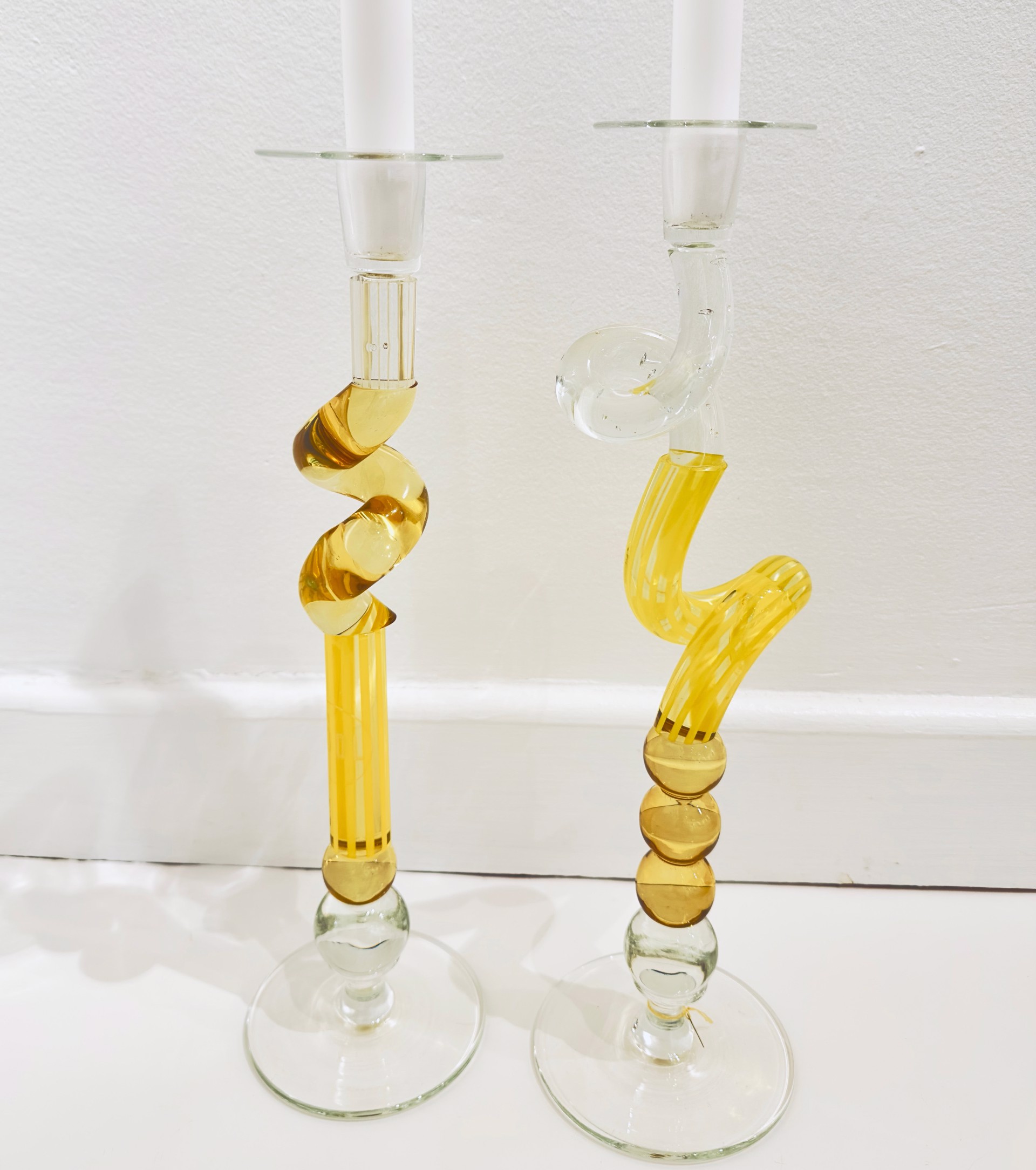 Yellow Candlestick Holders Set- The Pool Glassworks by Christopher Kerr-Ayer