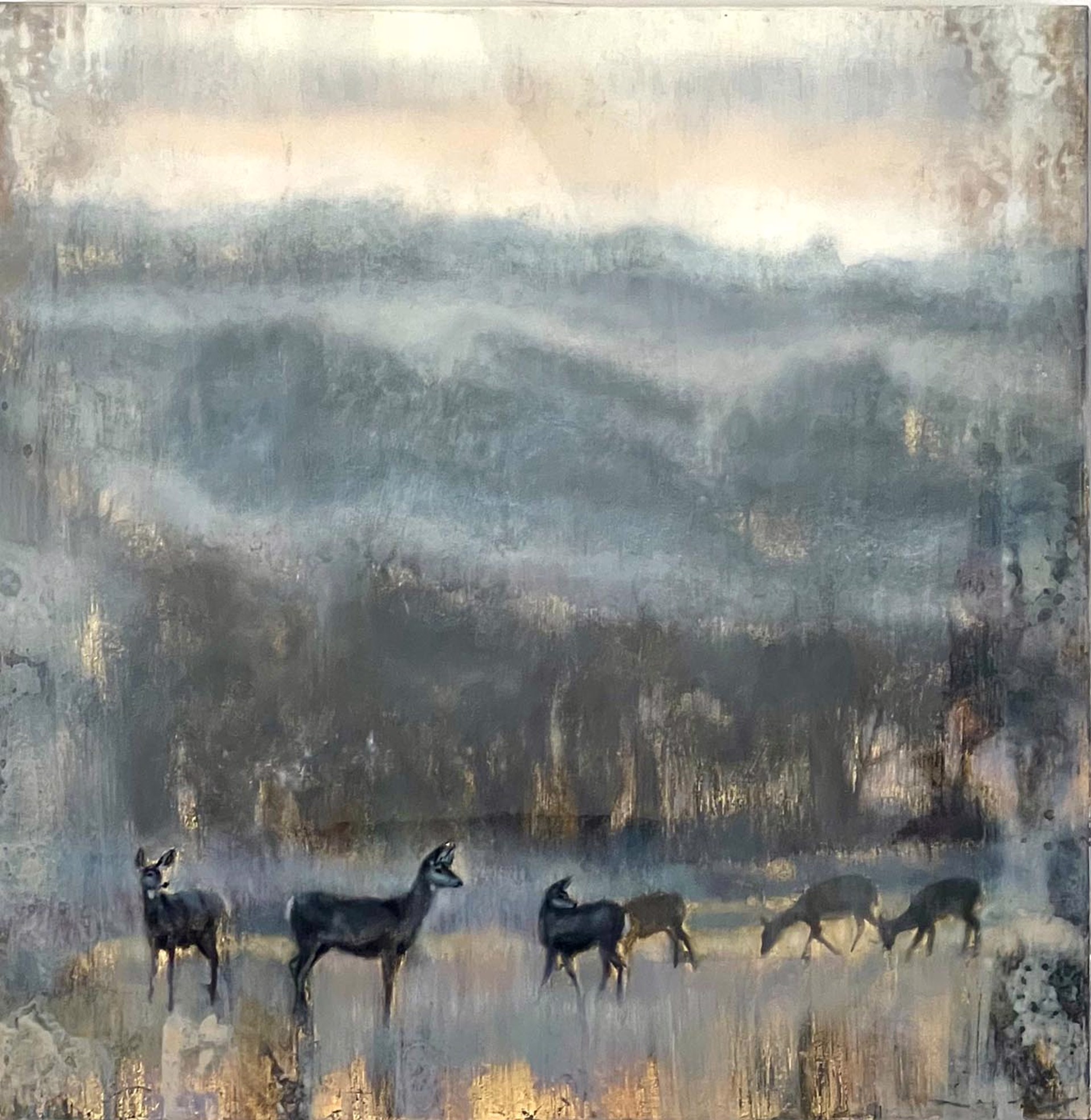 Original Mixed Media Painting Featuring Deer On Landscape