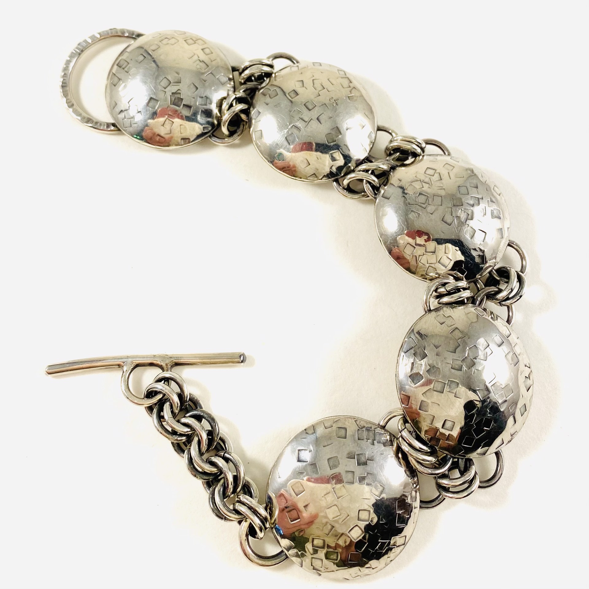 Hand Forged and Hammered Sterling Link Bracelet AB22-22 by Anne Bivens