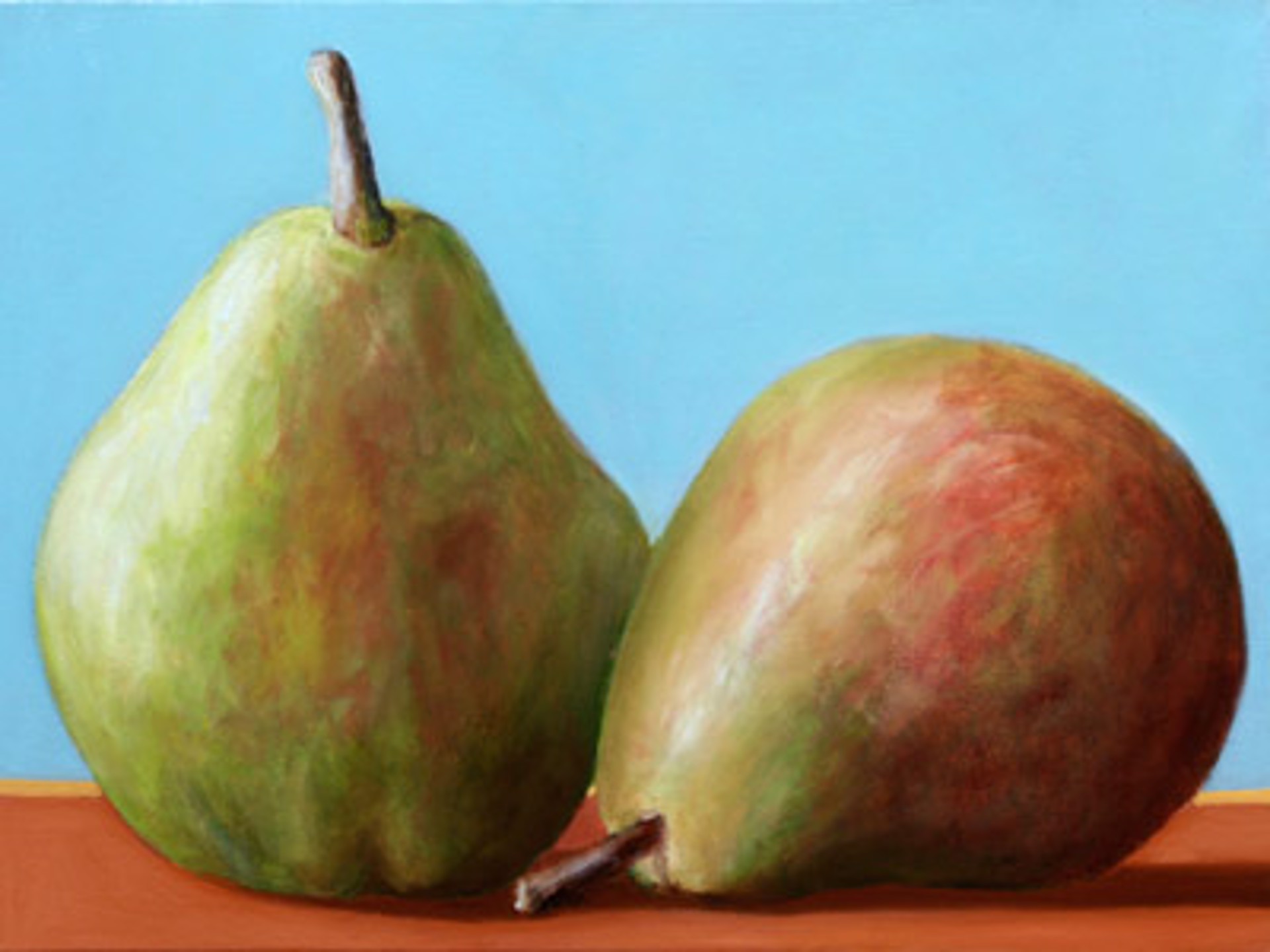 Two Pears on Turquoise by Bill Chisholm
