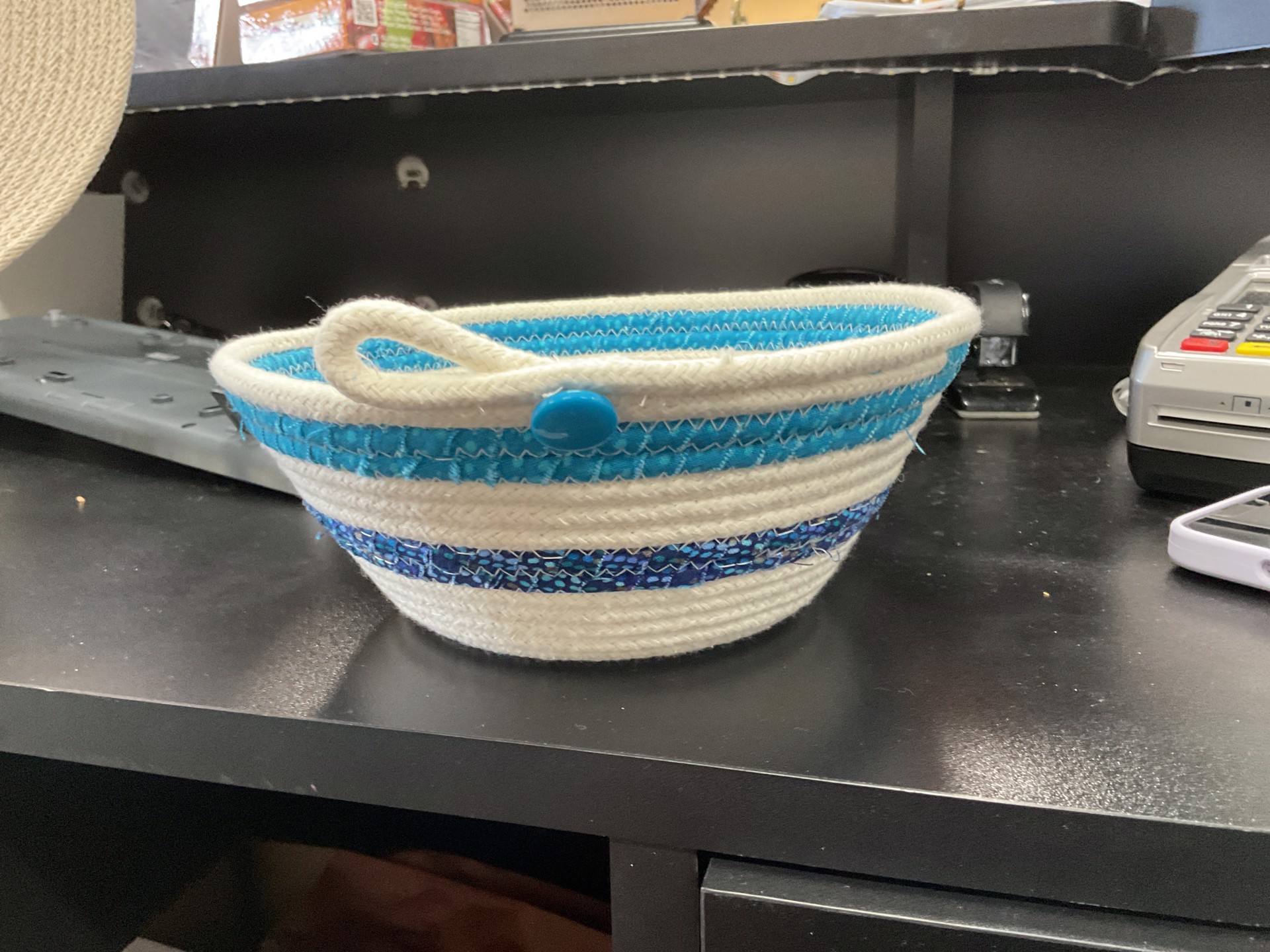 Blue stripes medium bowl by Patricia Wilson