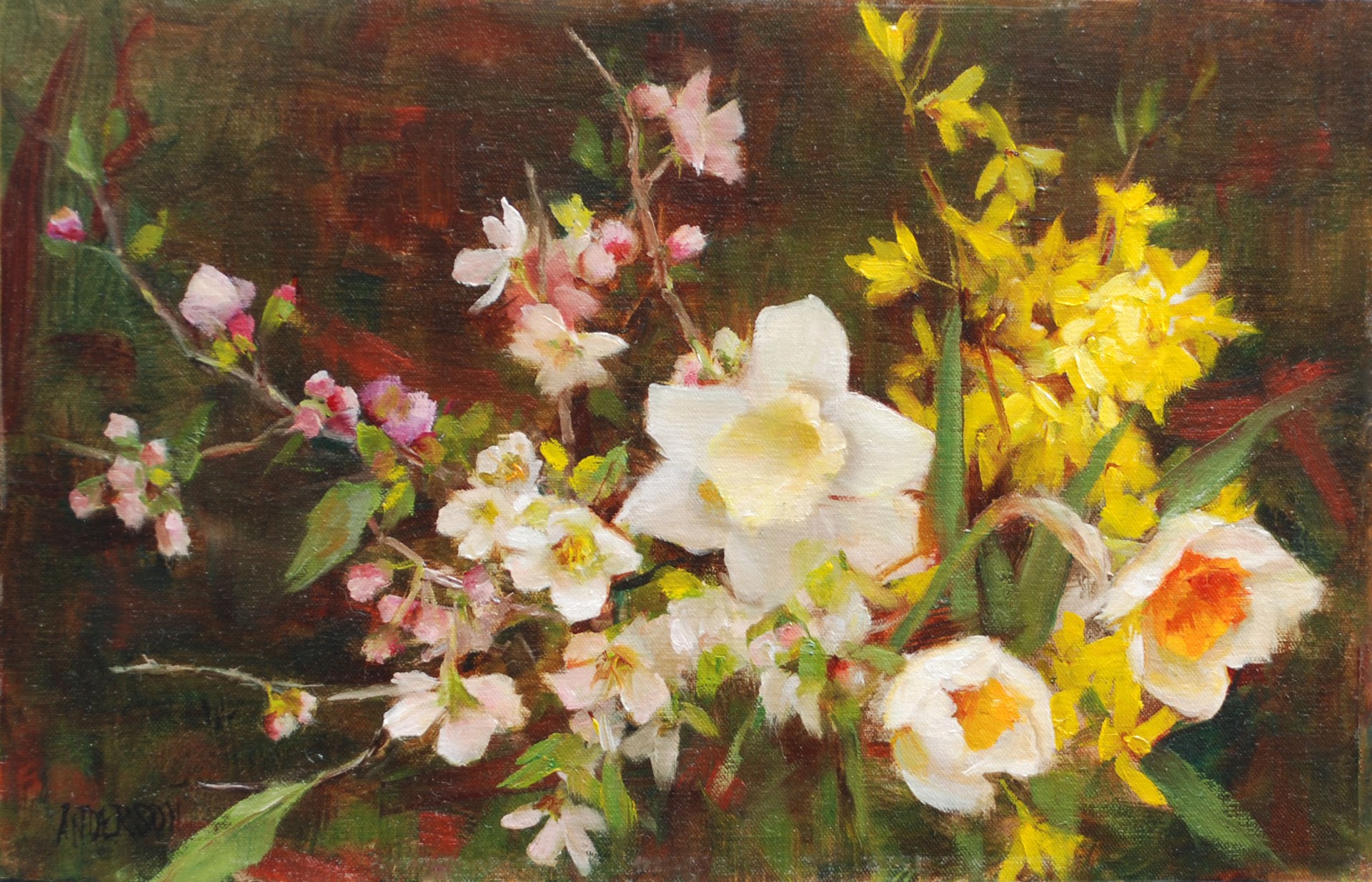 Spring with Apple Blossoms & Daffodils by Kathy Anderson