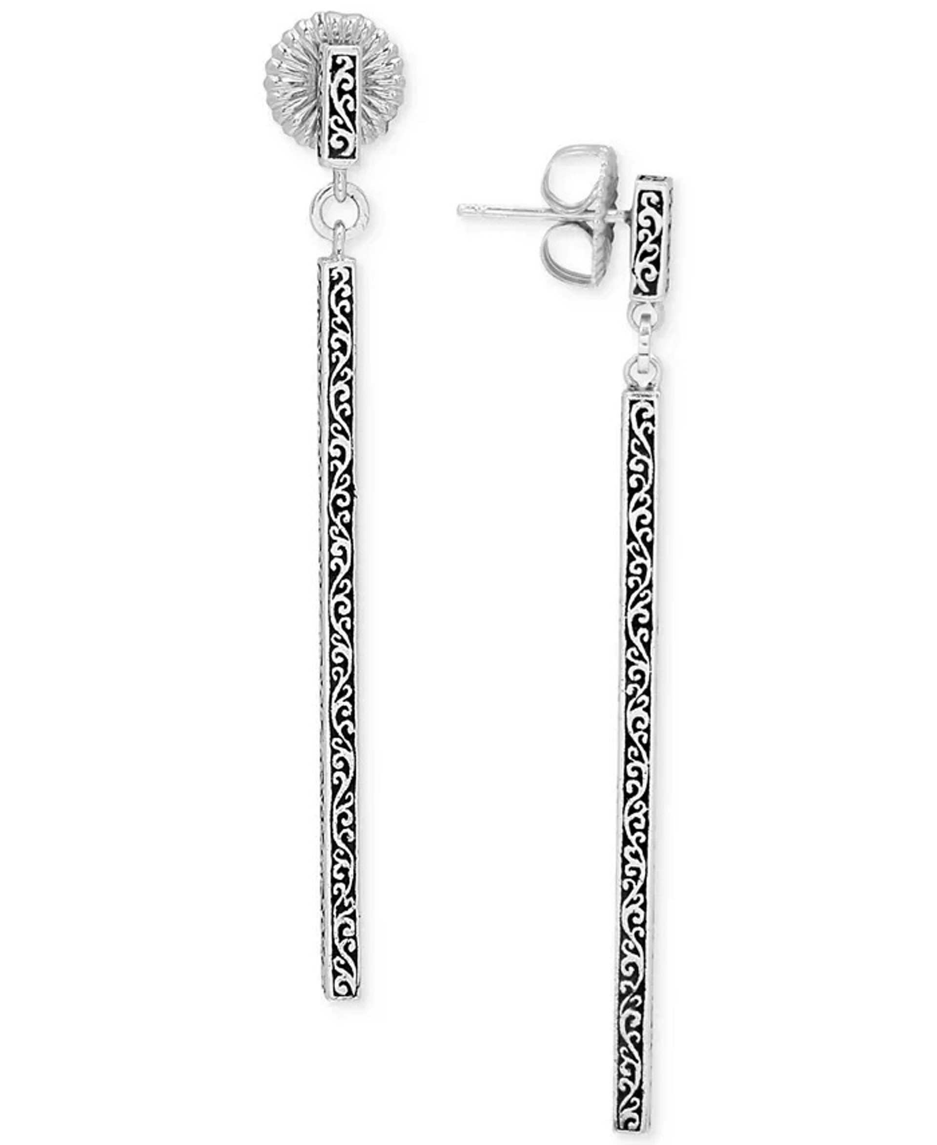 7654 Filigree Stick Linear Drop Earrings in Sterling Silver by Lois Hill