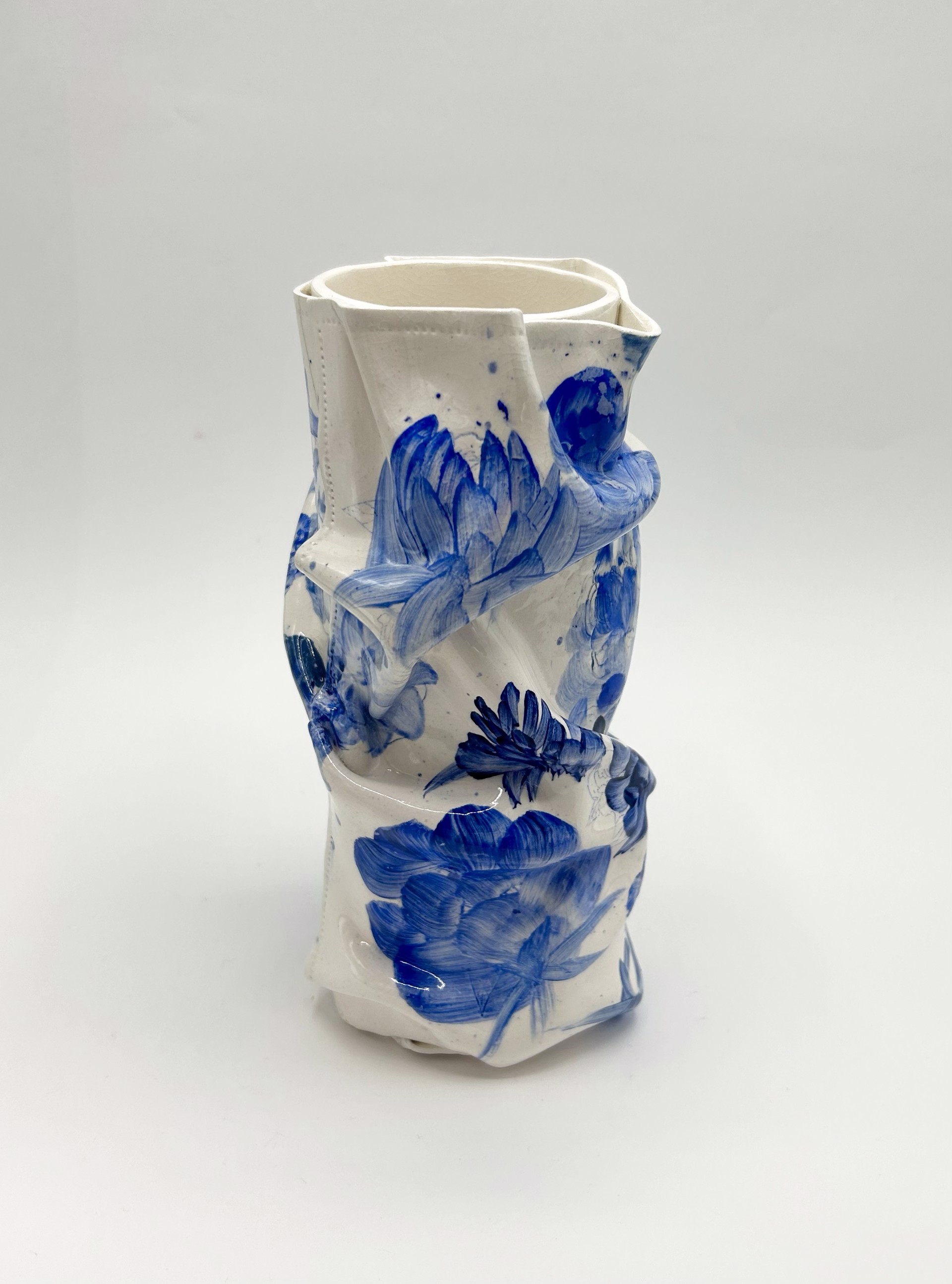 Wrinkled Vase with Blue Flowers by Chandra Beadleston