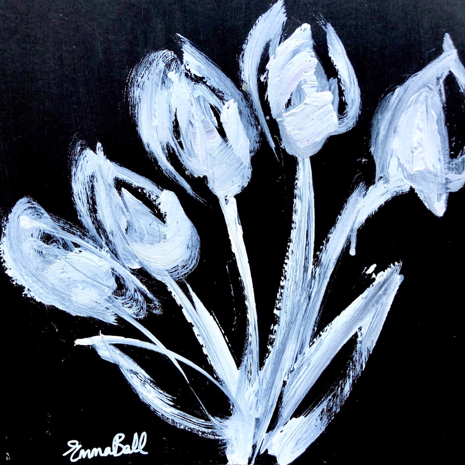 White on Black Tulips by Emma Bell