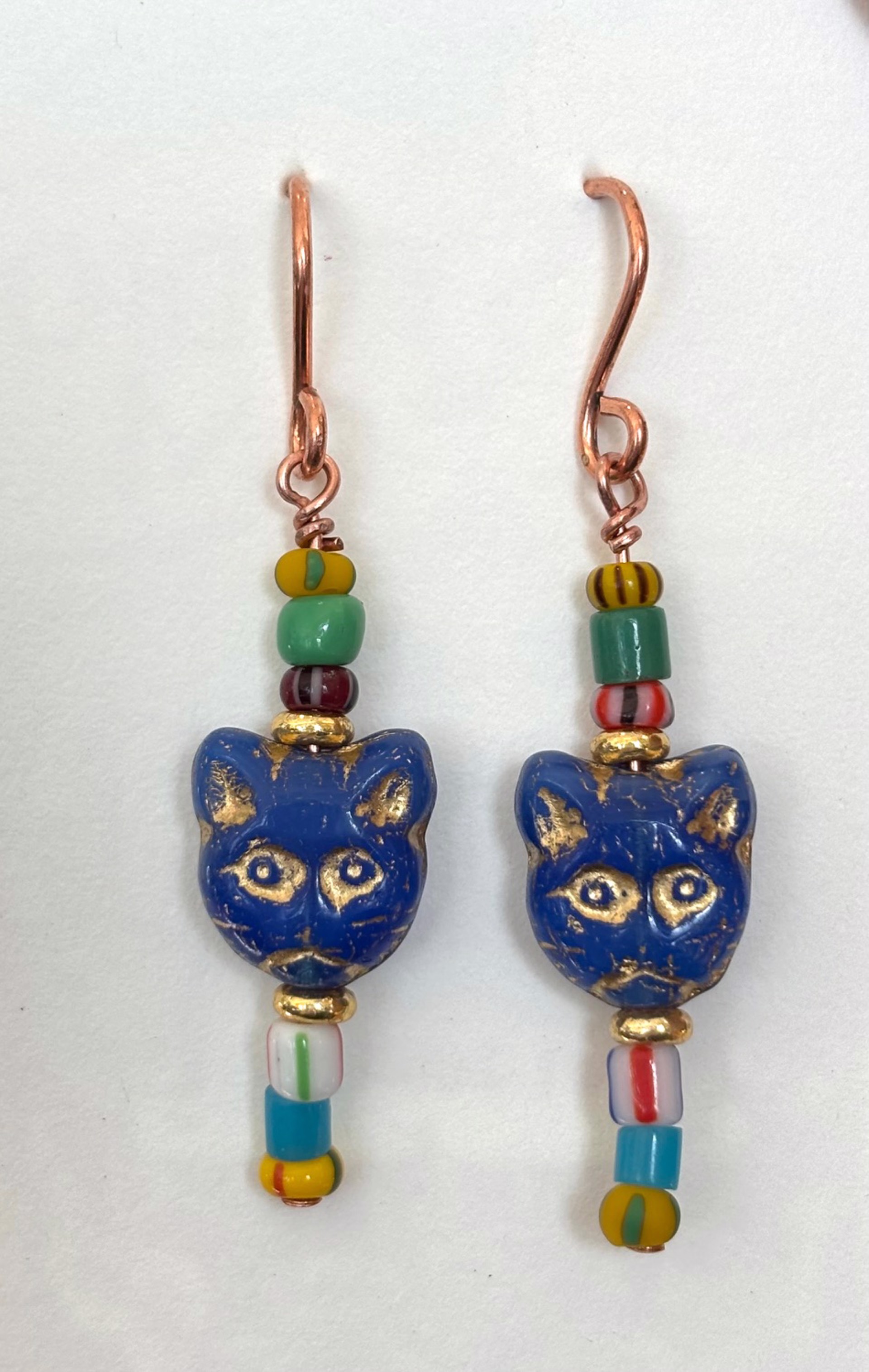 Blue Cat and Copper Earrings by Emelie Hebert