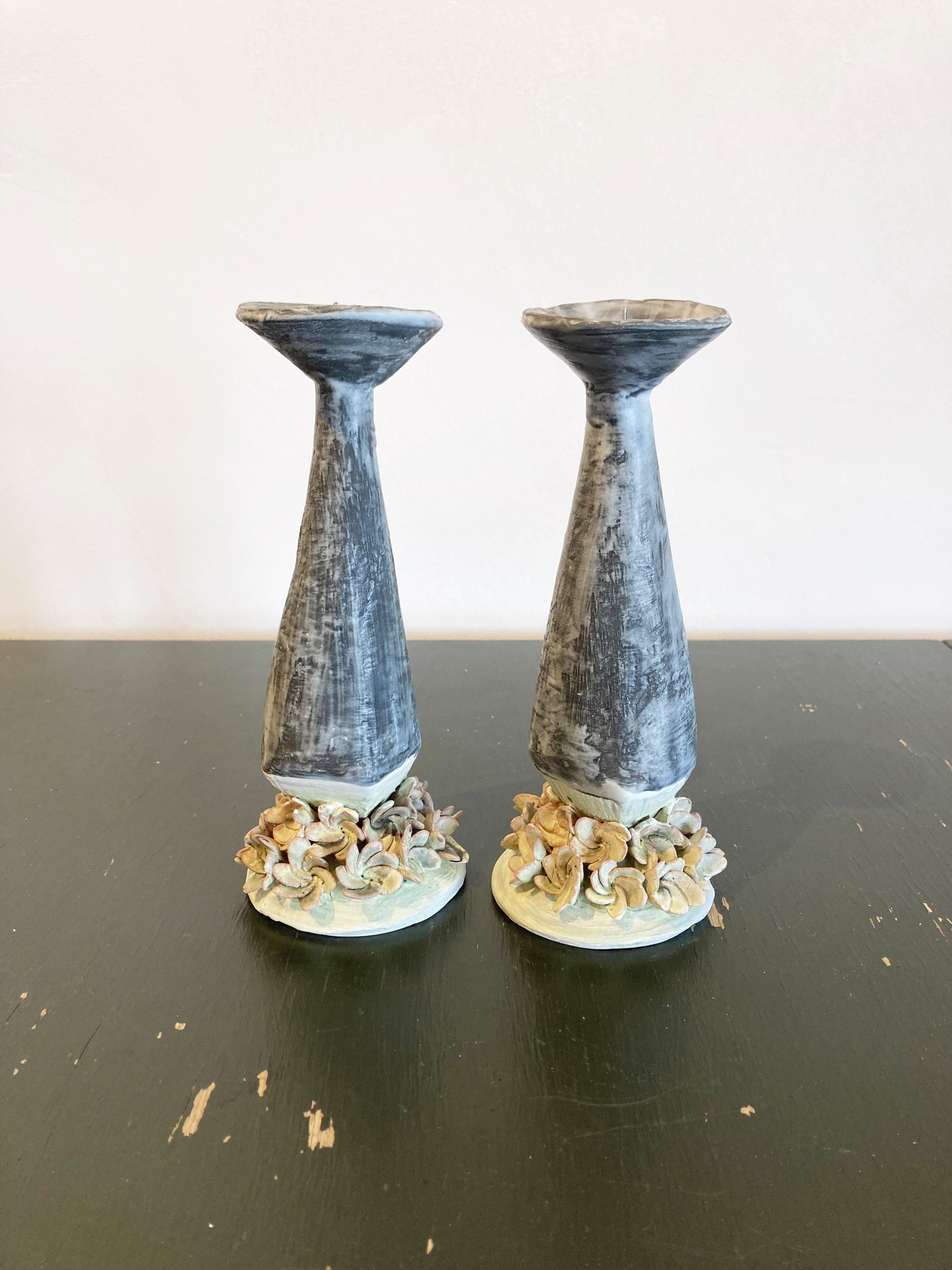 Black Candle Pair with Flowers by Maggie Jaszczak
