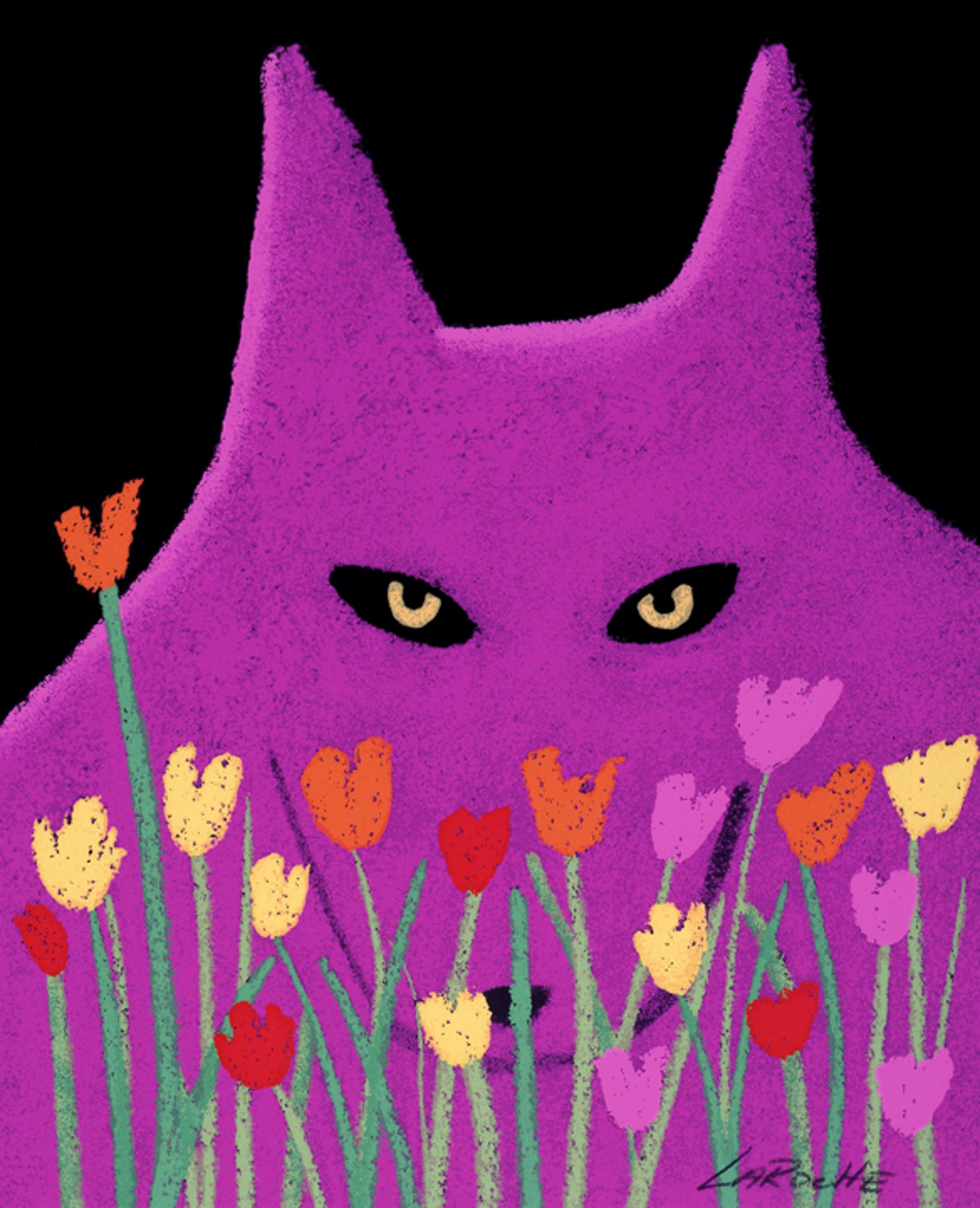 Magenta Wolf and Flowers by Carole LaRoche