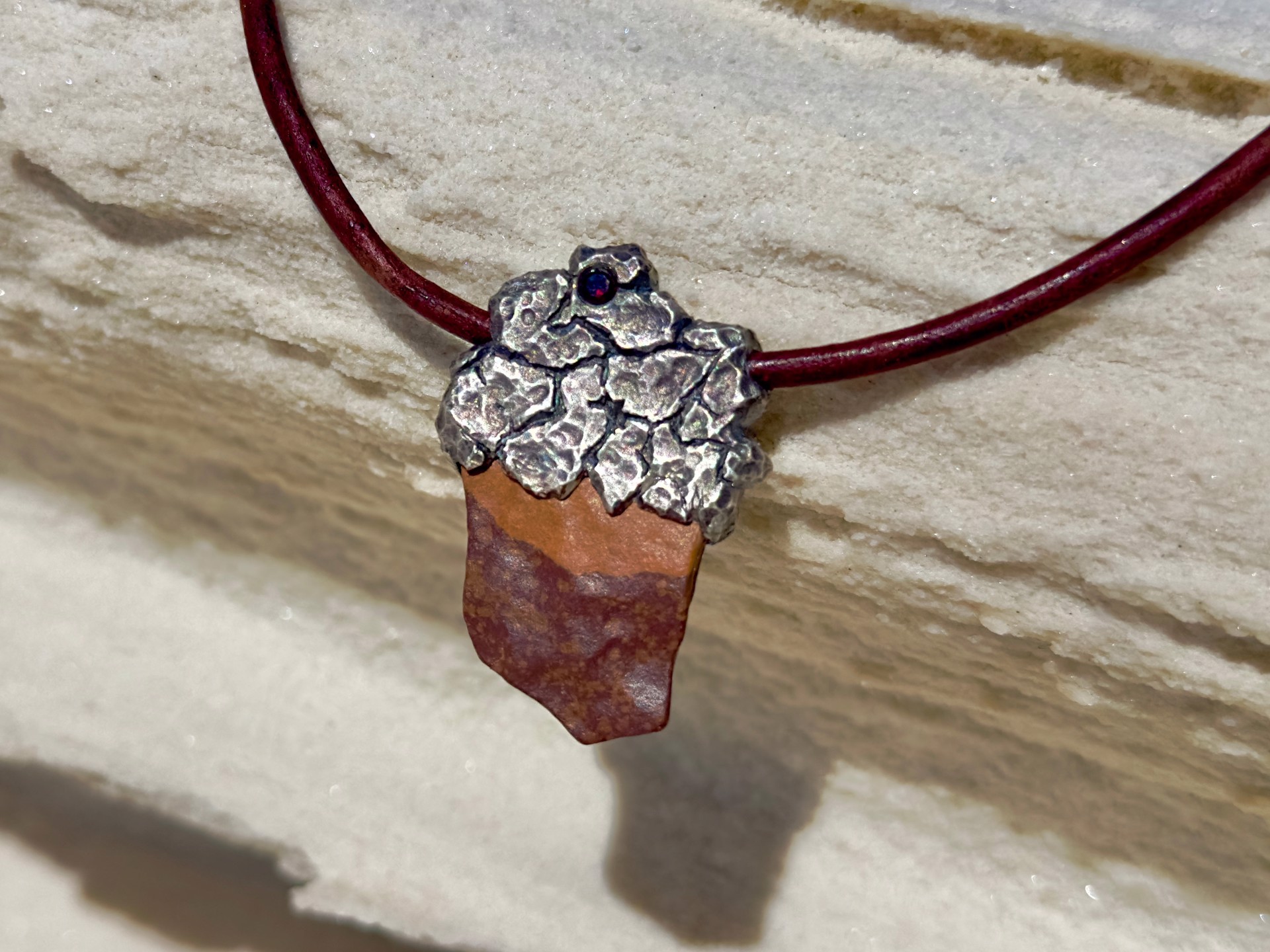 Capped Collected Rocks Necklace on Leather- Garnet by Clementine & Co. Jewelry