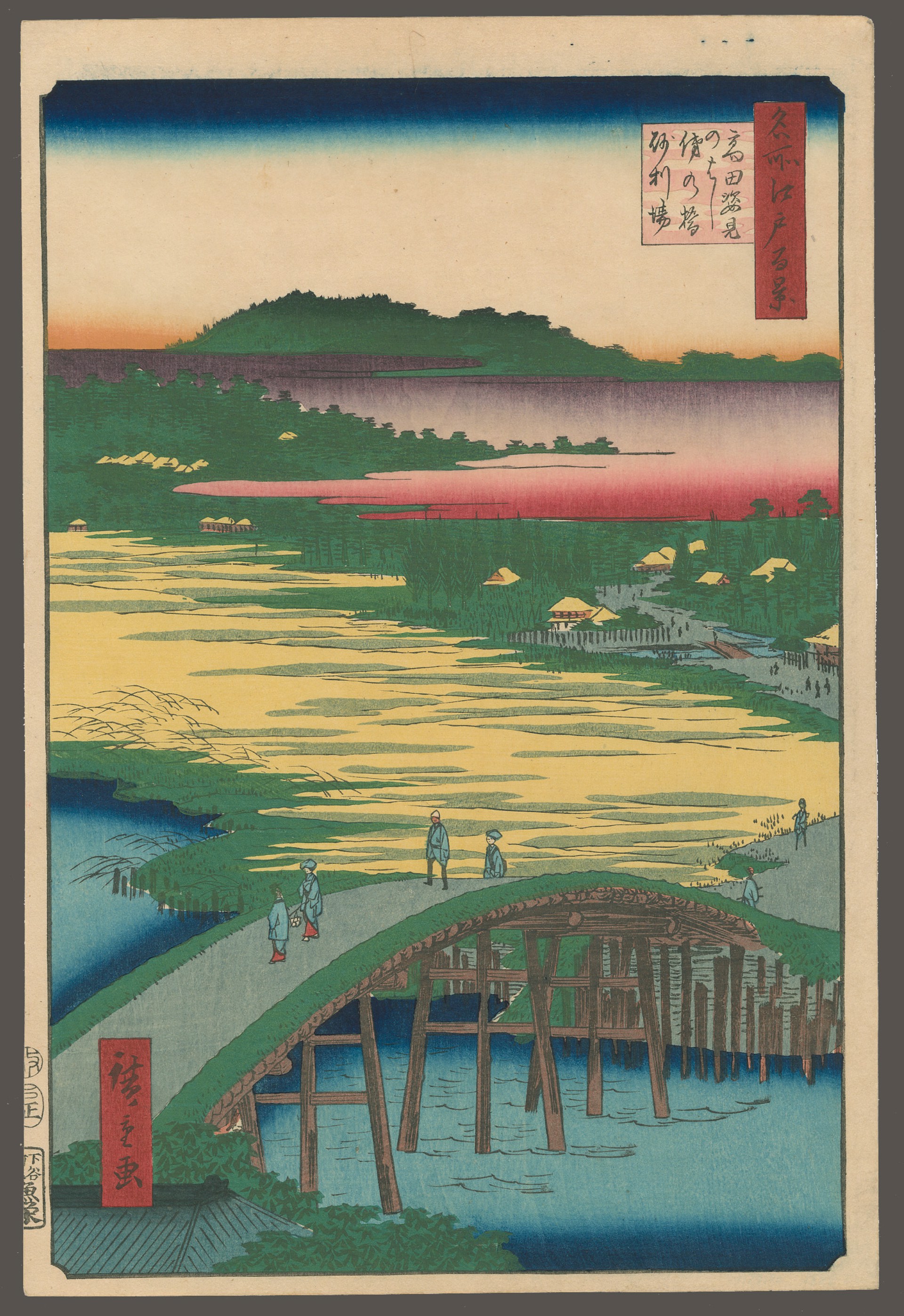 #116 Gravel Pits Between Sugatami Omakage Bridges at Takada 100 Views of Edo by Hiroshige