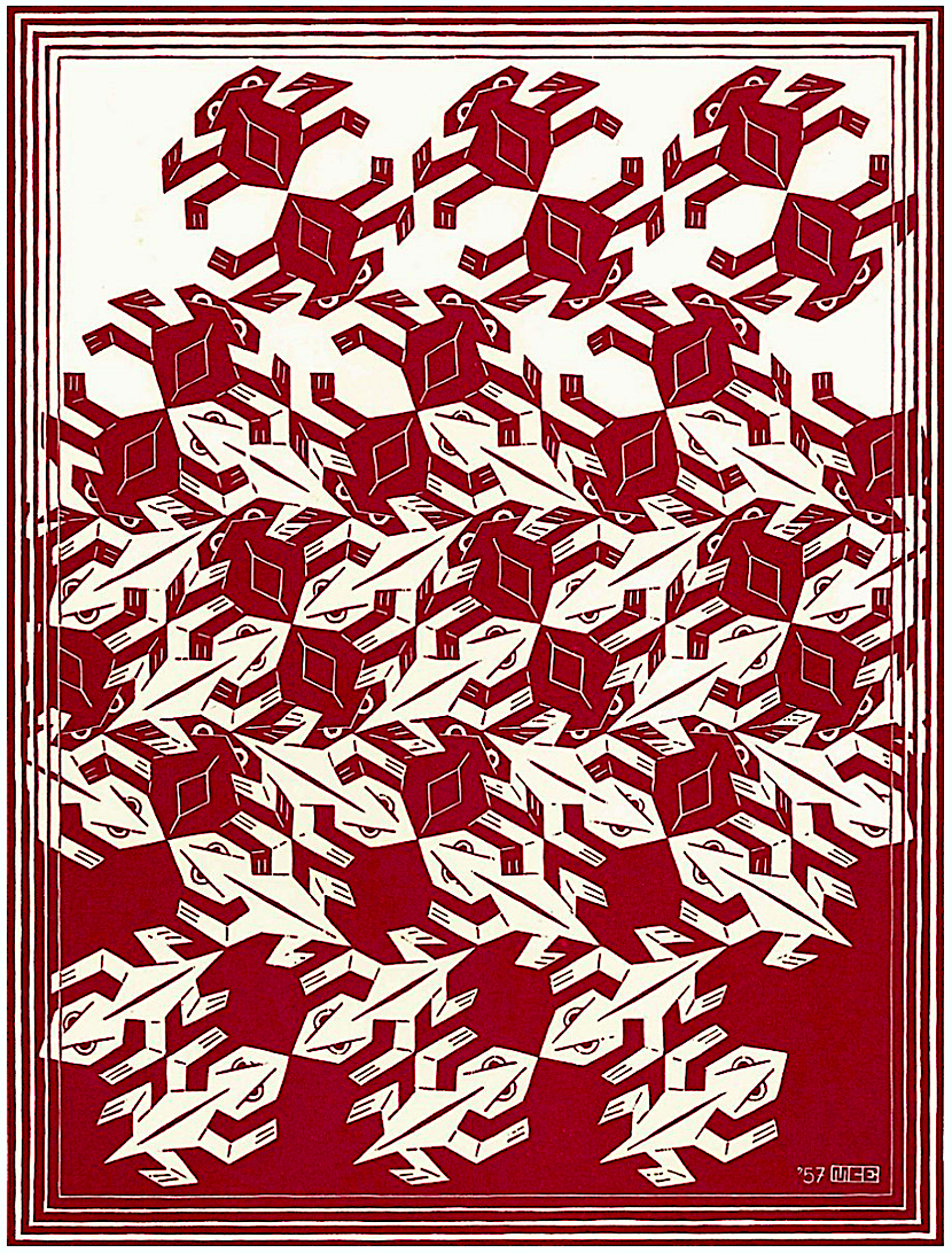 Regular Division of the Plane V Red by M.C. Escher