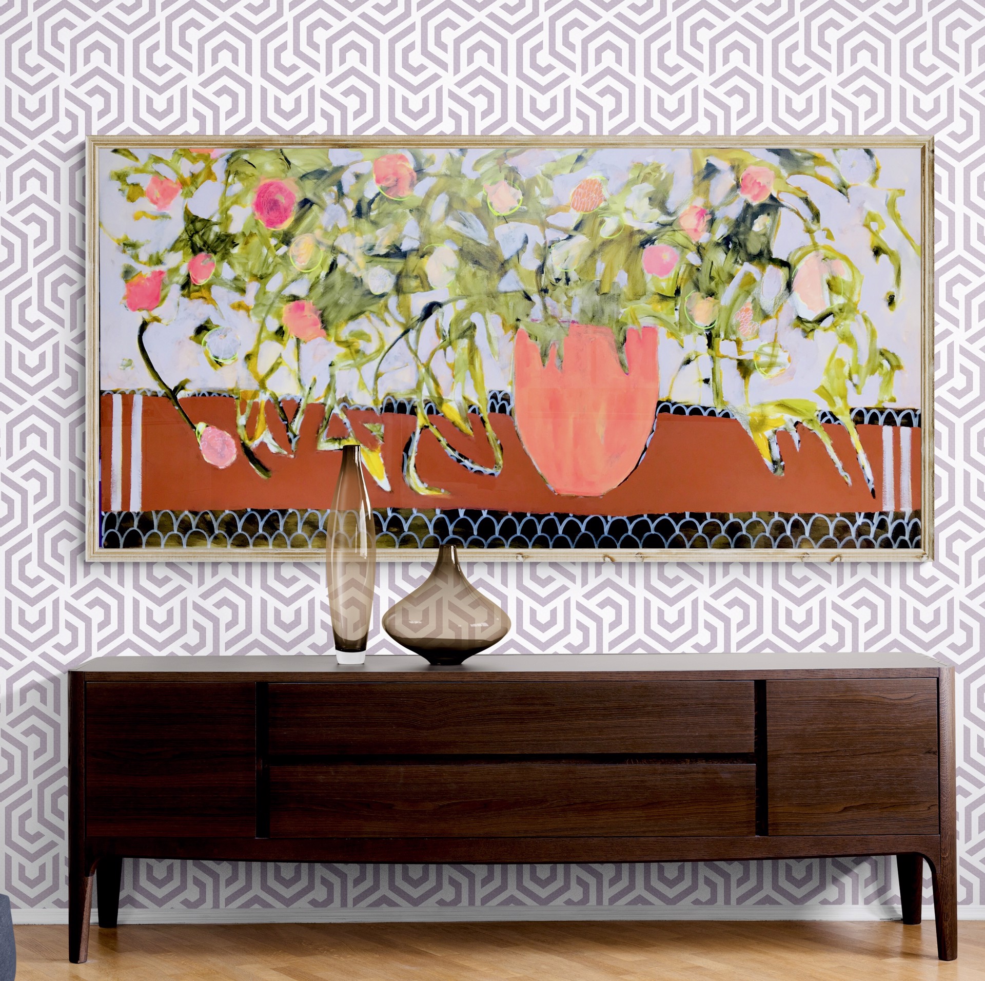 Peonies with Table Runner by Rachael Van Dyke