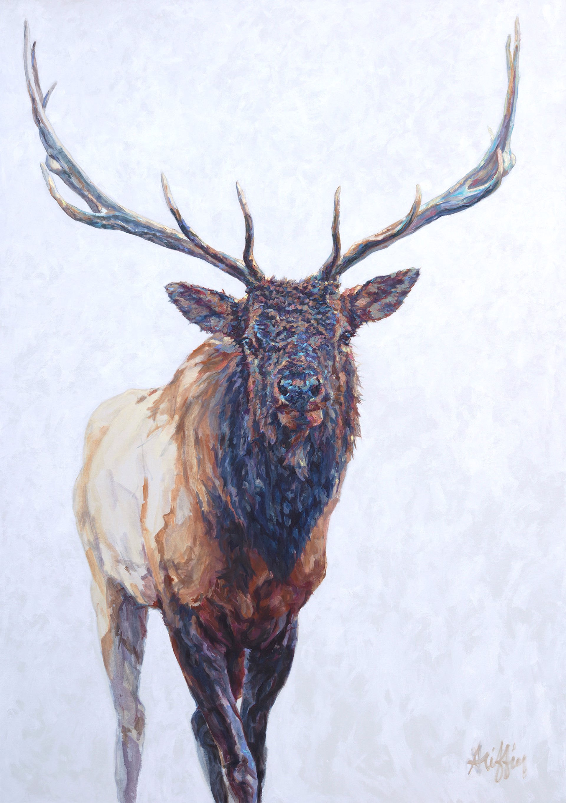 Original Oil Painting Featuring An Elk On White Background