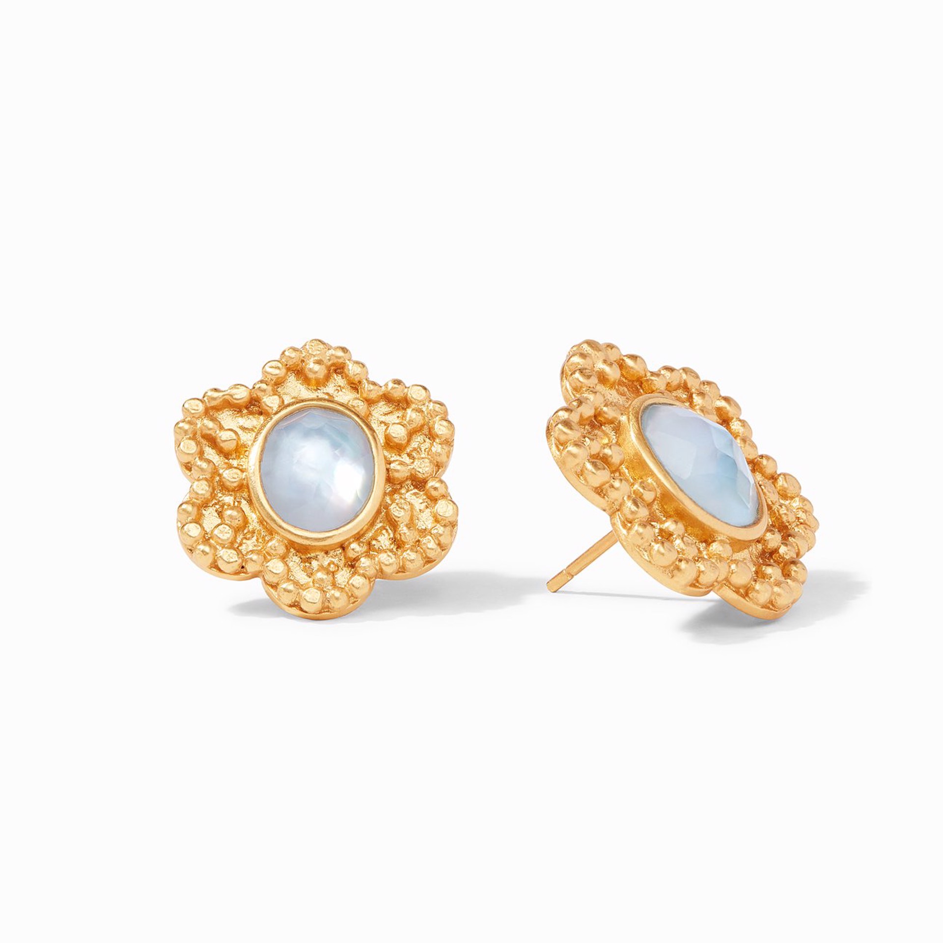 Colette Statement Stud Gold Iridescent Chalcedony Blue by Julie Vos