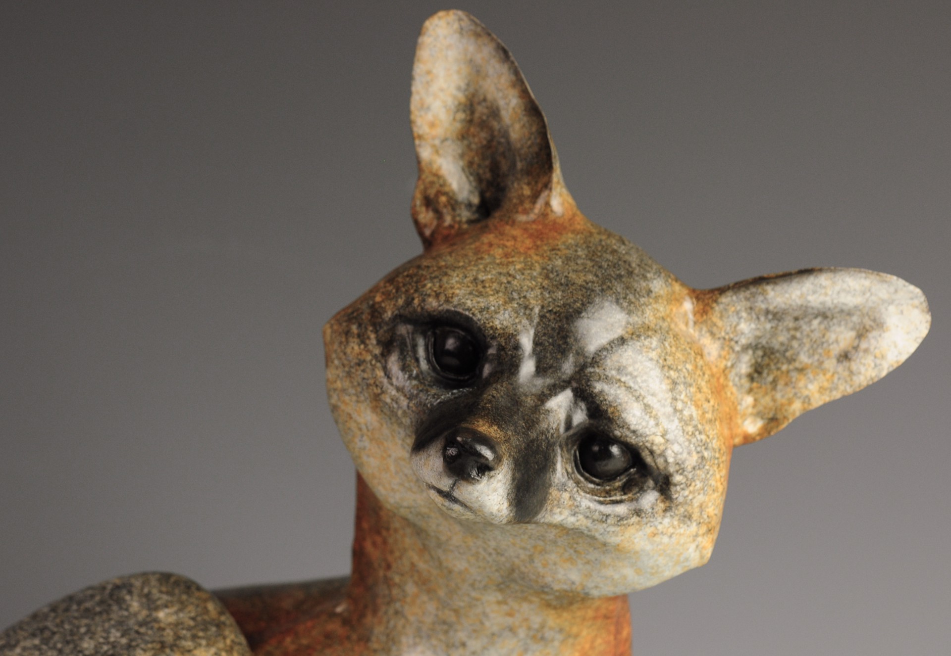 A Fine Art Sculpture In Bronze By Jeremy Bradshaw Featuring A Small Fox With Tilted Head, Available At Gallery Wild
