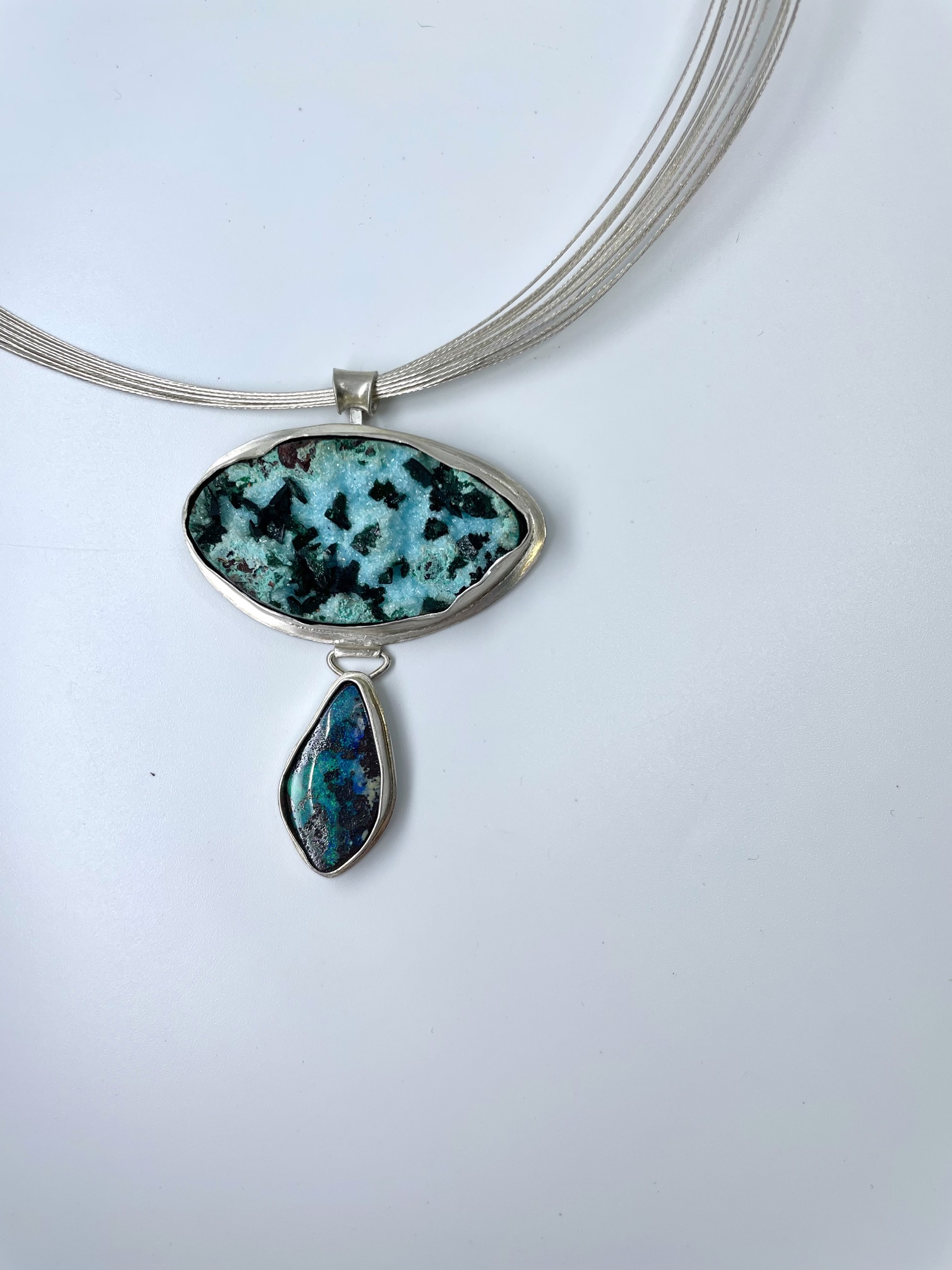 4243 Green Chrysocolla Drusy with Boulder Opal Necklace by Suzanne Brown