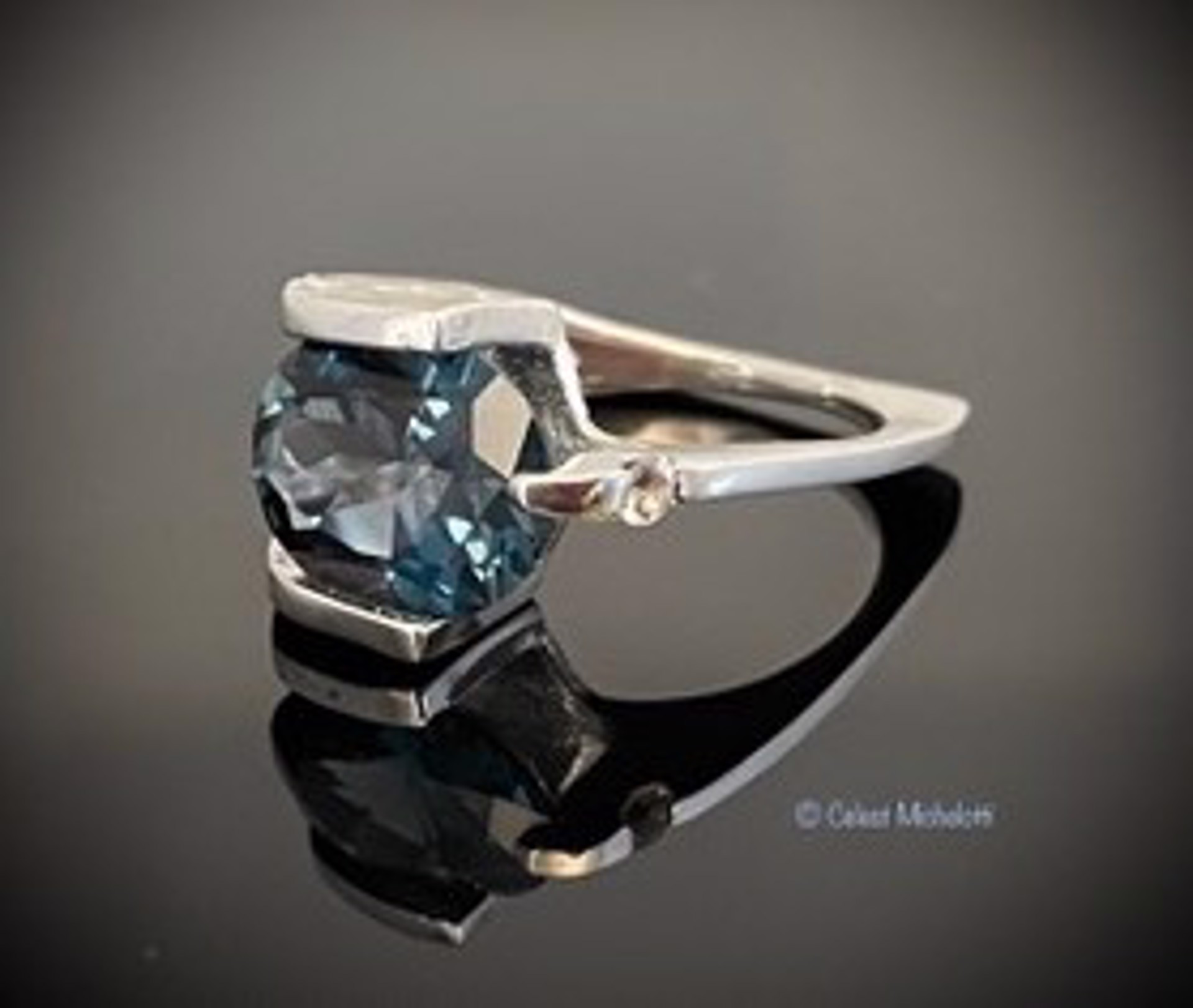 Starry Nights Ring, London Blue Topaz and 3 White Sapphires by Celest Michelotti