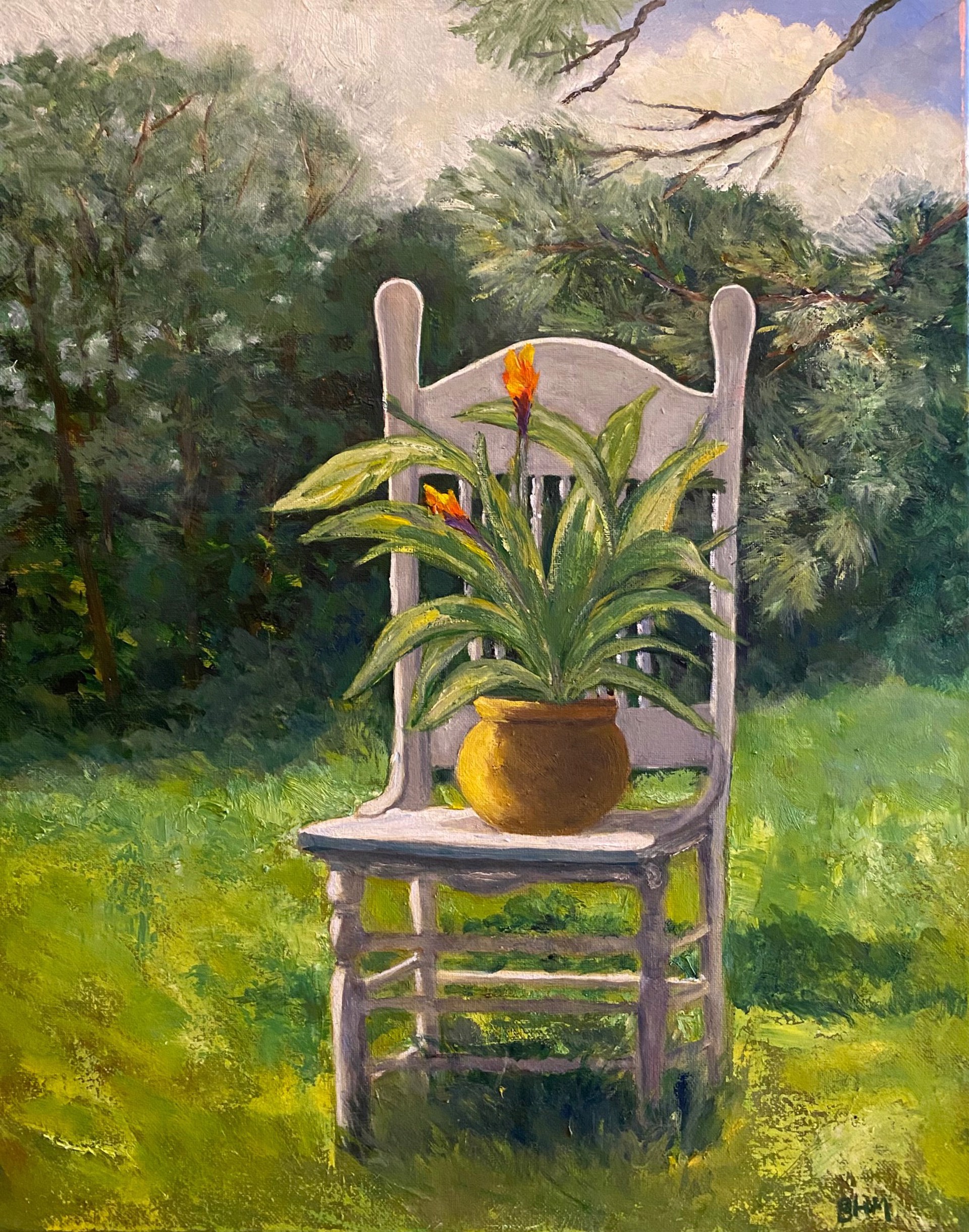 Canna Lily In Kitchen Chair by Betty McGlamery