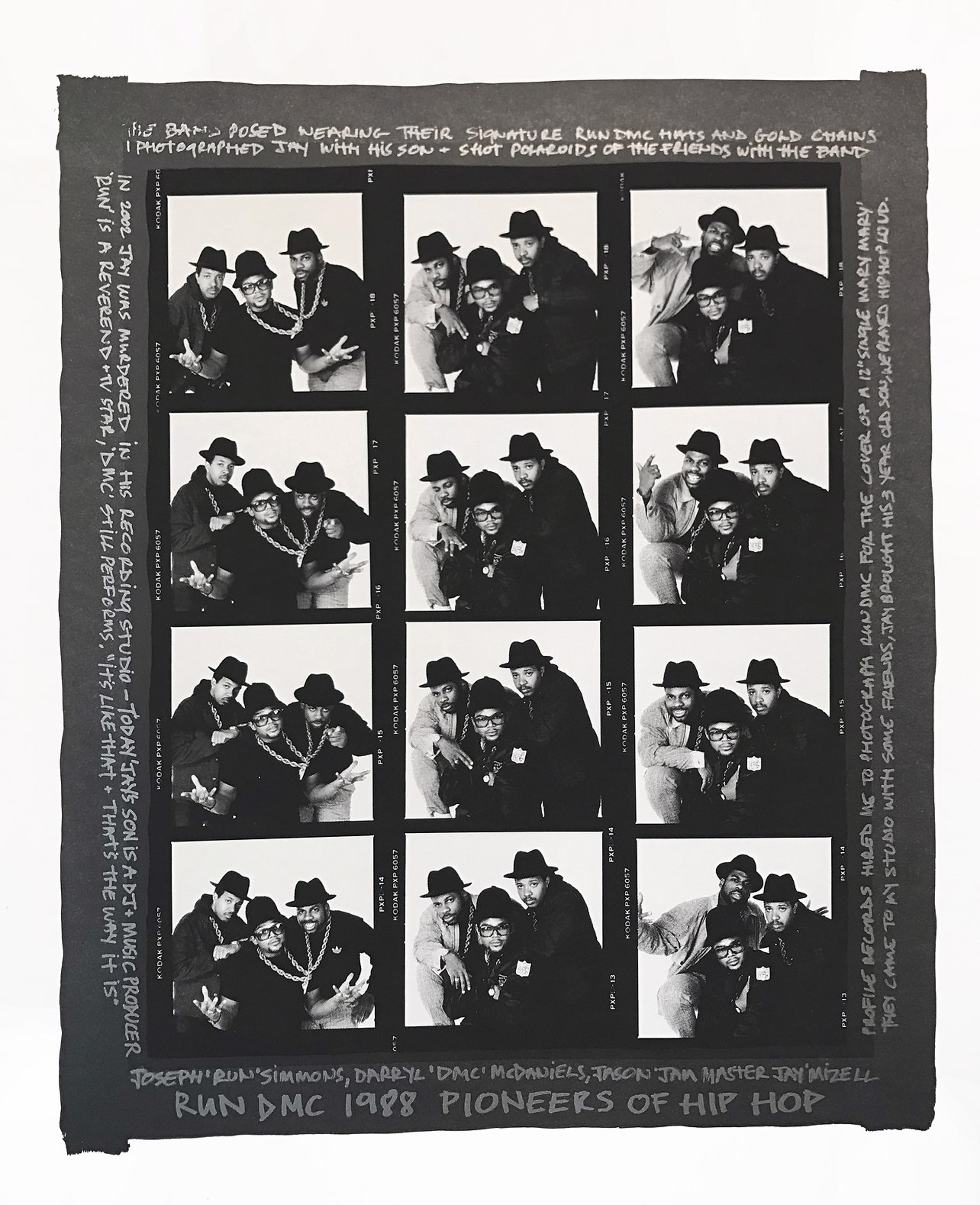 RUN DMC 1988 PIONEERS OF HIP HOP Contact Sheet (Graphite Border) by Janette Beckman