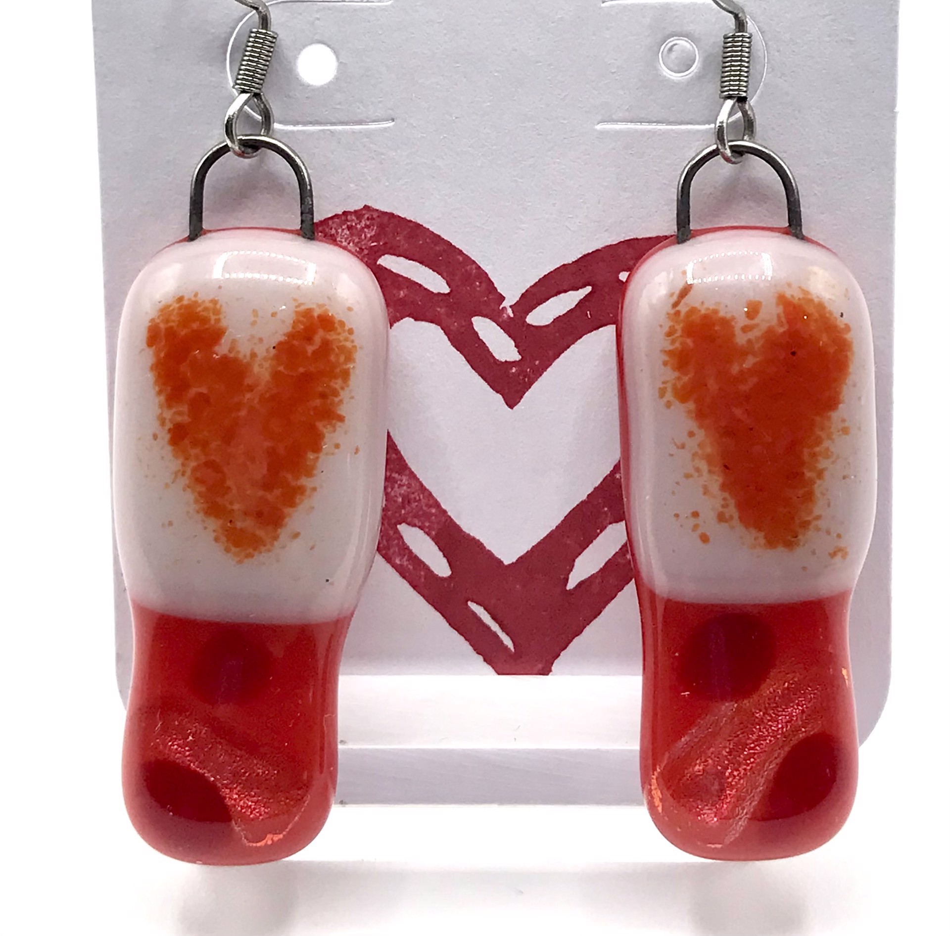 Heart with Light Red Base Earrings by Lucie Wren Cooper