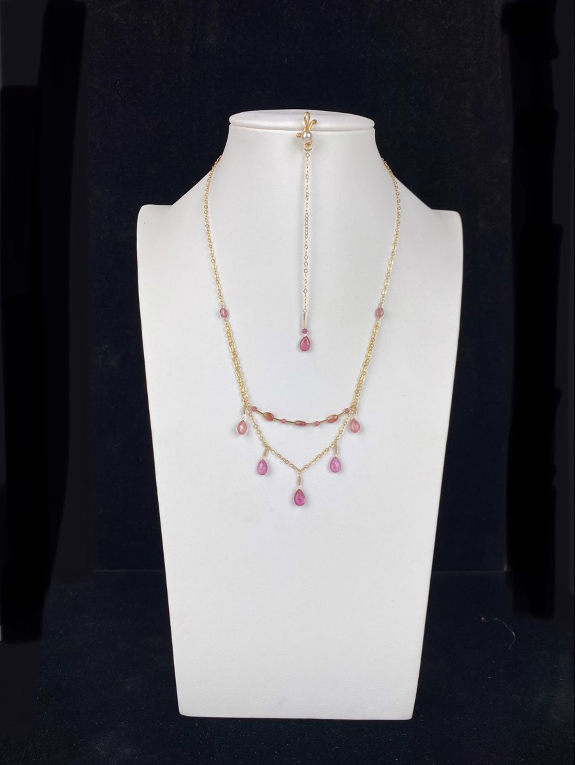 Pink Sapphire and Tourmaline 14K GF Double Necklace and Infinity Pendant by Lisa Kelley