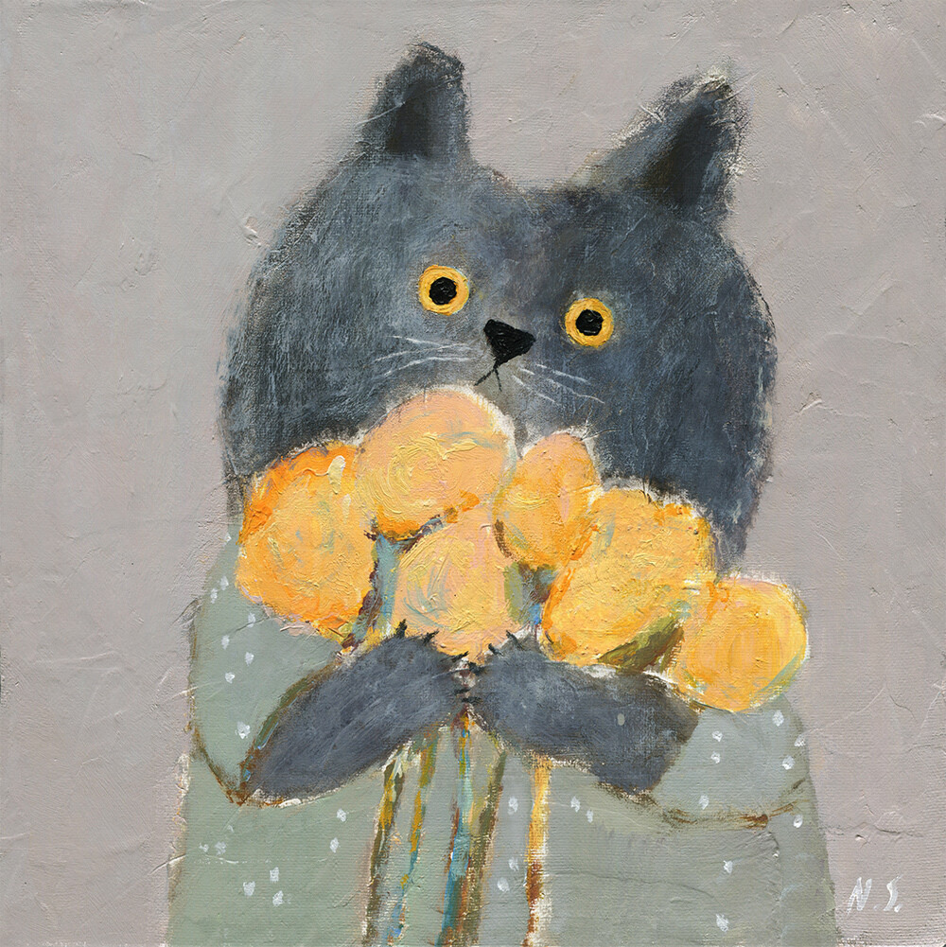 Cat with Flowers by Natalia Shaloshvili