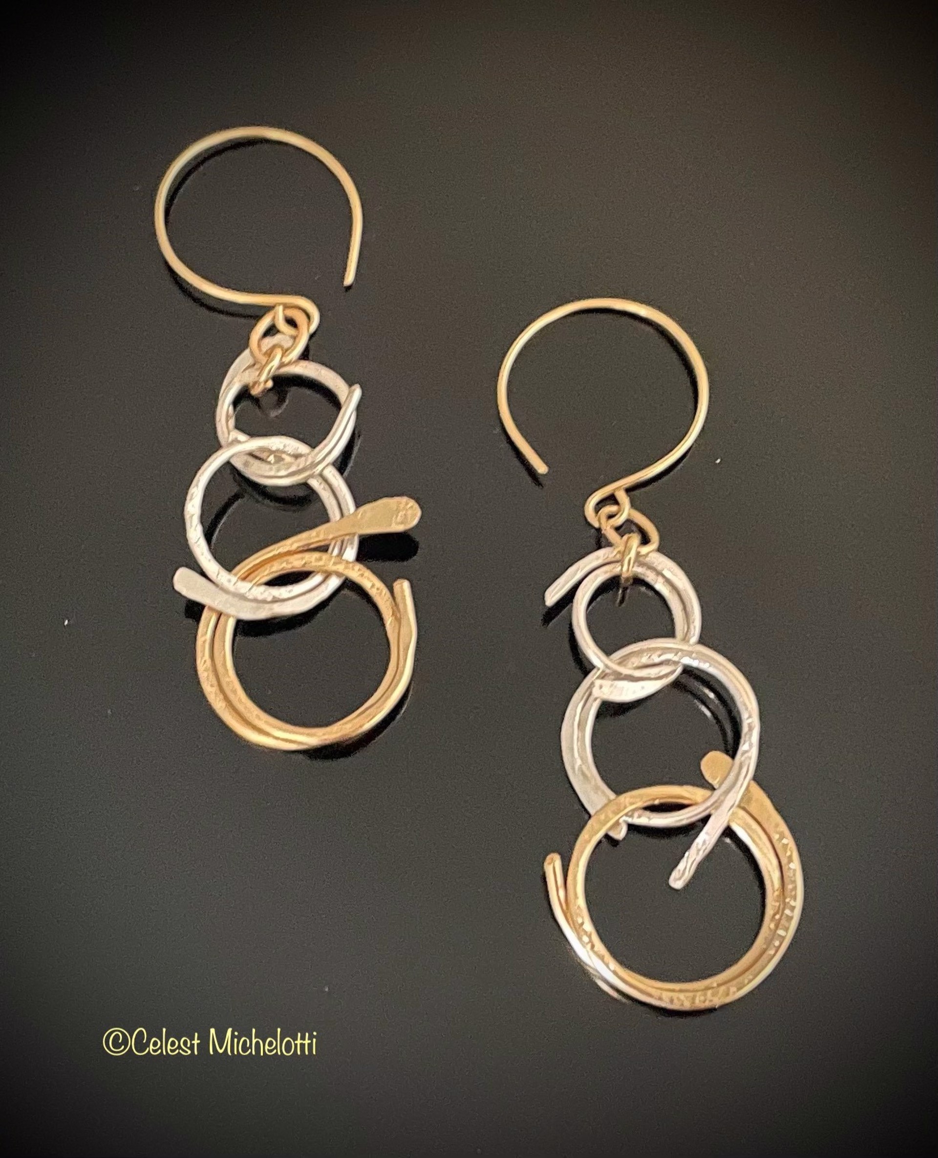 Soft Spirals Earrings, 1.75 in., 3- Spiral Dangle, 1-14K Gold Filled, 2-Sterling by Celest Michelotti