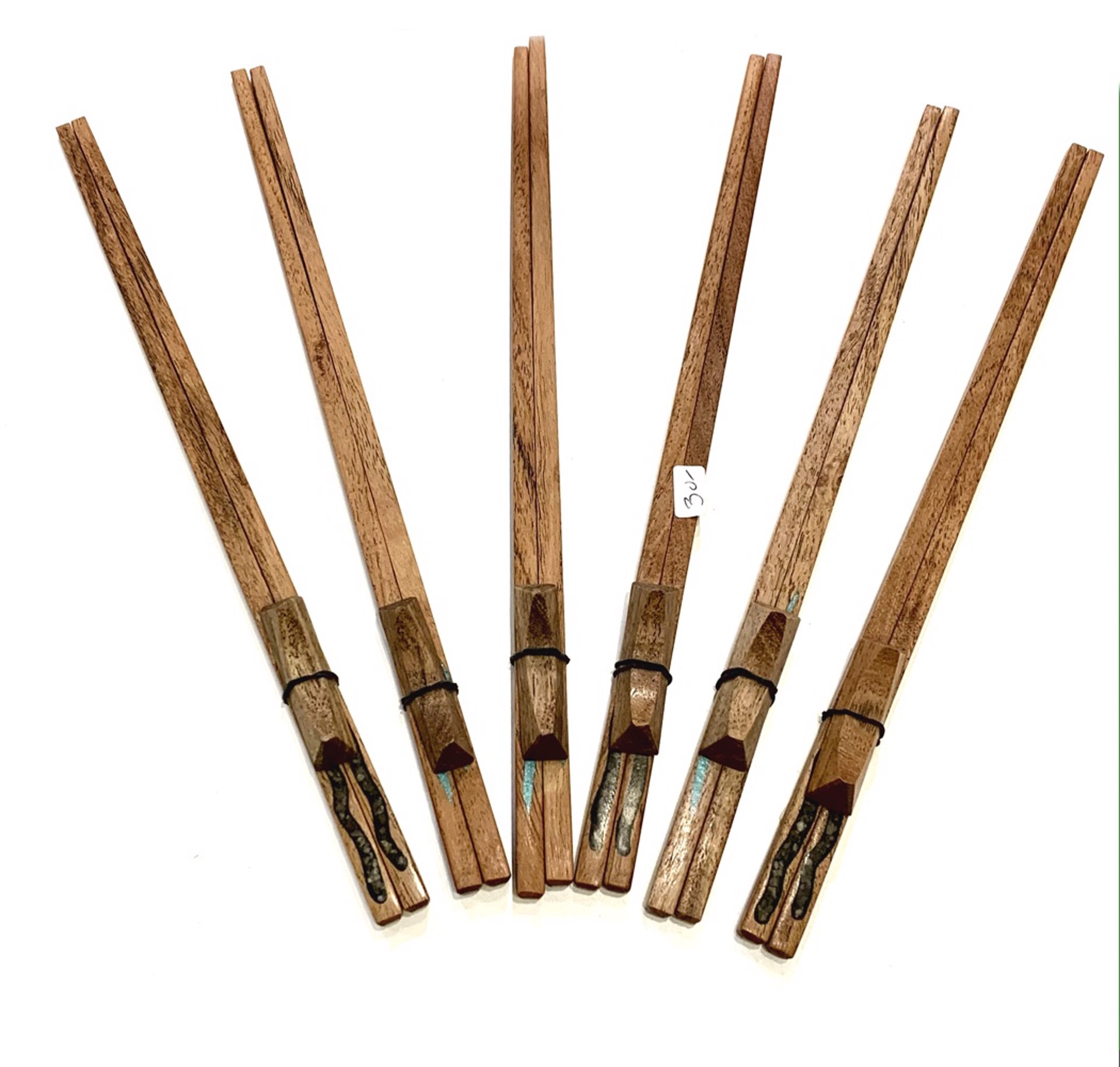 Utensils - Chopsticks with Rest, Mesquite with Inlay, Assorted by TreeStump Woodcraft