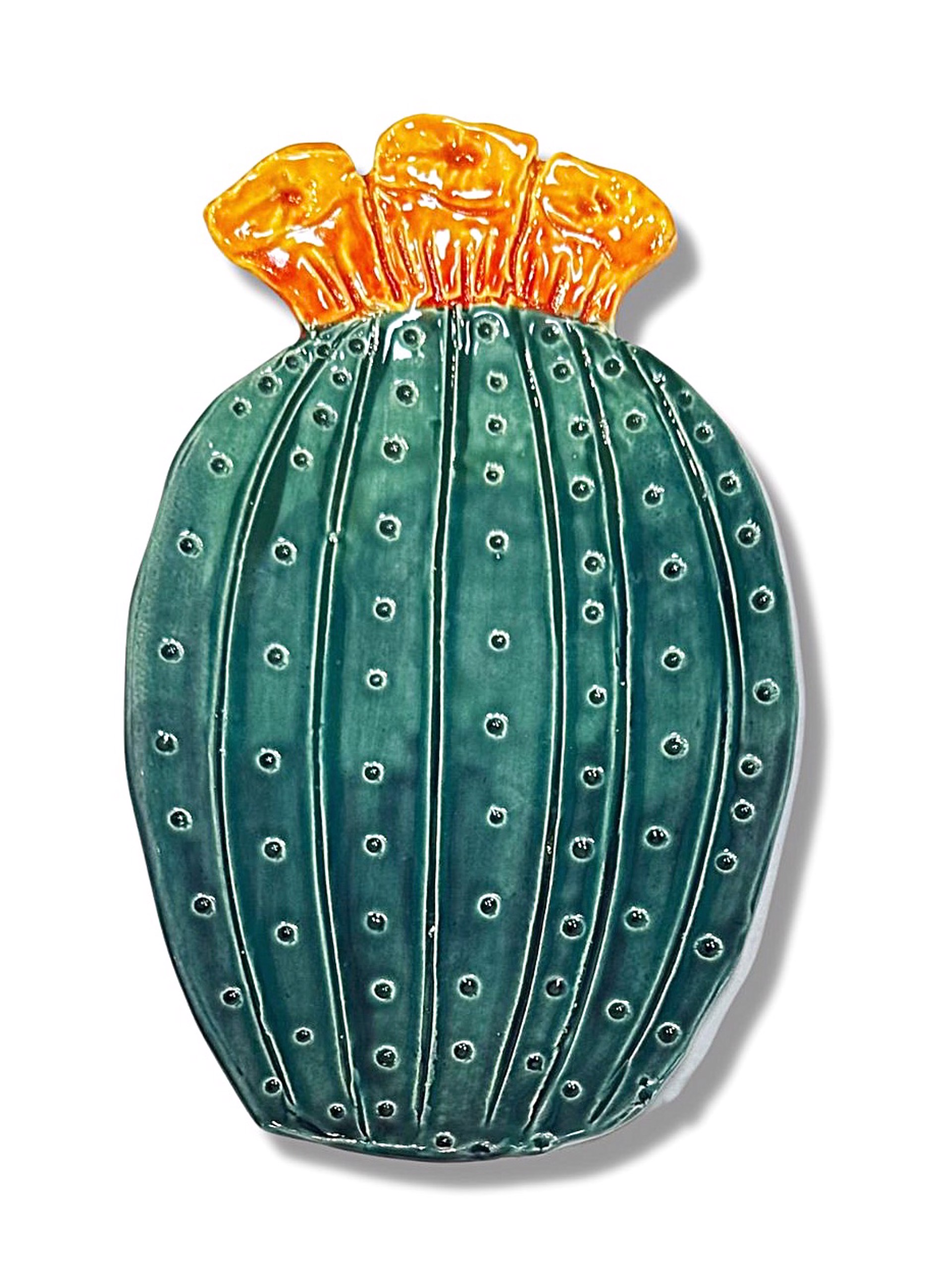 Long Barrel Cactus Spoon Rest: Teal and Orange by Robin Chlad