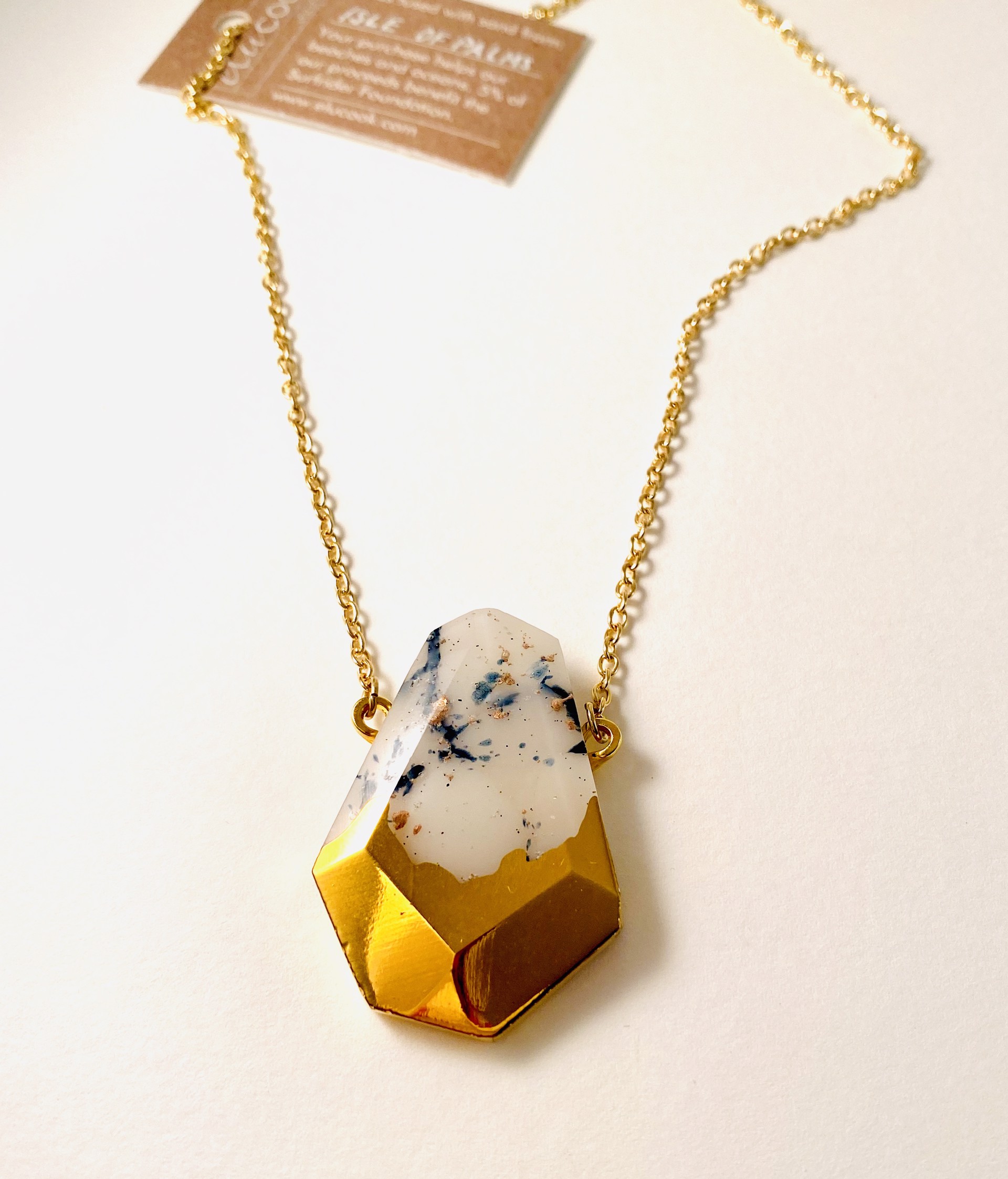 "Facets" Series Necklace, 24k luster glaze, 30" gp chain, 1I by Emily Cook