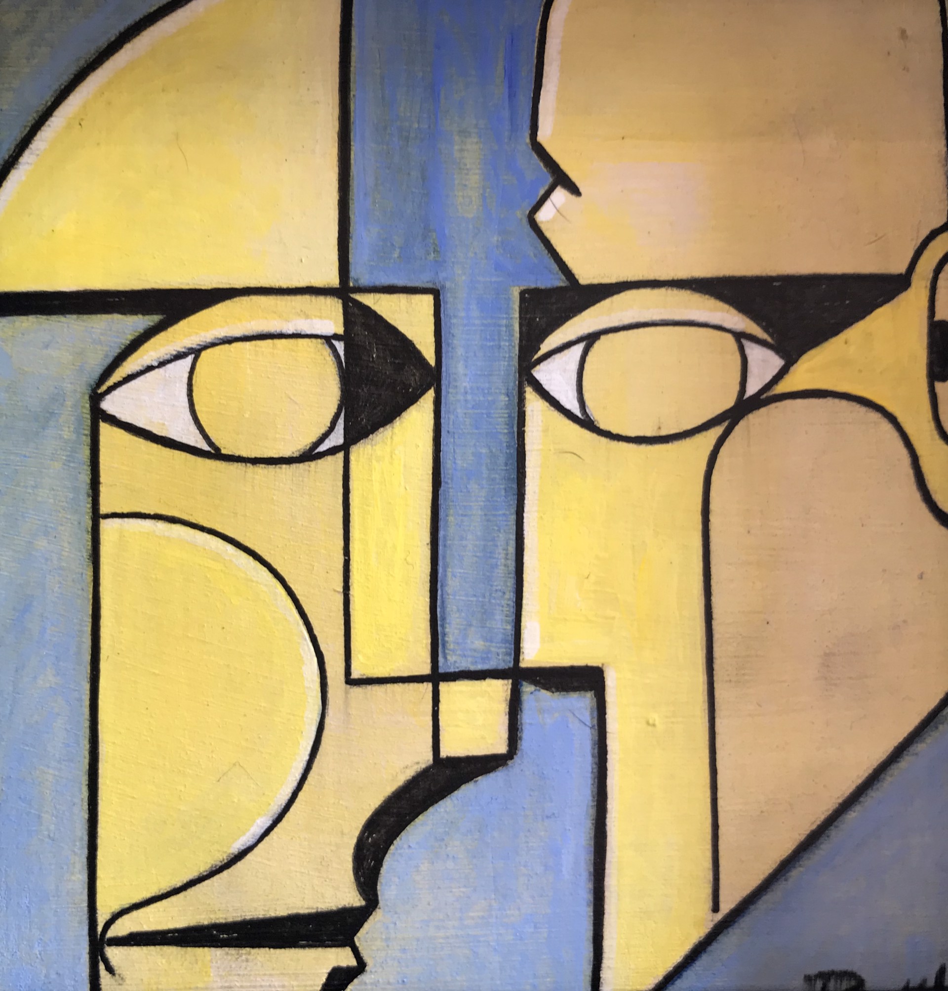 Facial Geometry- Blue & Yellow by Dennis Wells