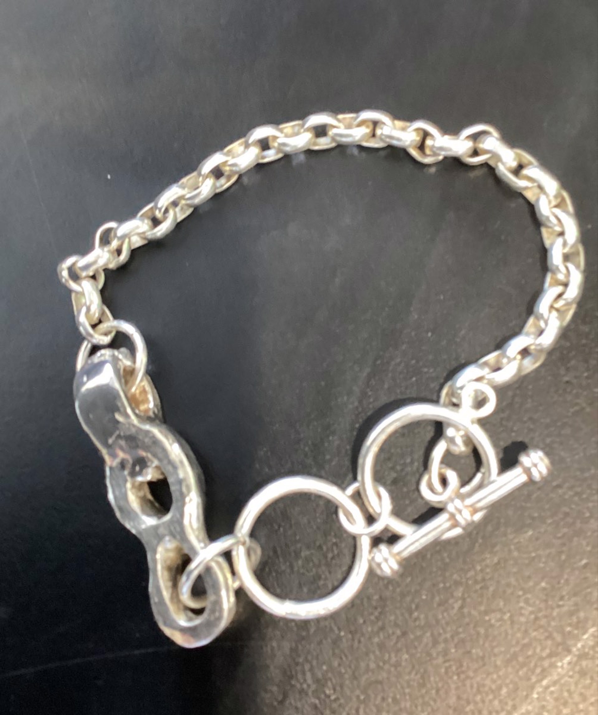 Pure Silver Infinity Symbol Bracelet  W/Sterling Silver Heavy Rolo Chain by Mauzey