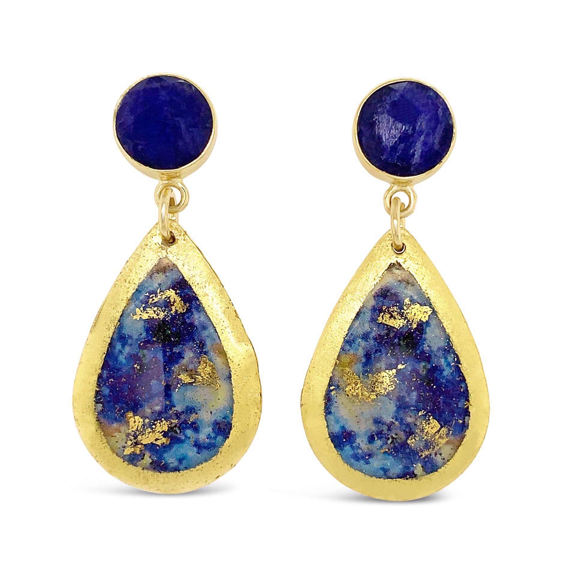 Lapis Small Teardrop Earrings - Sapphire Post - Gold by Evocateur
